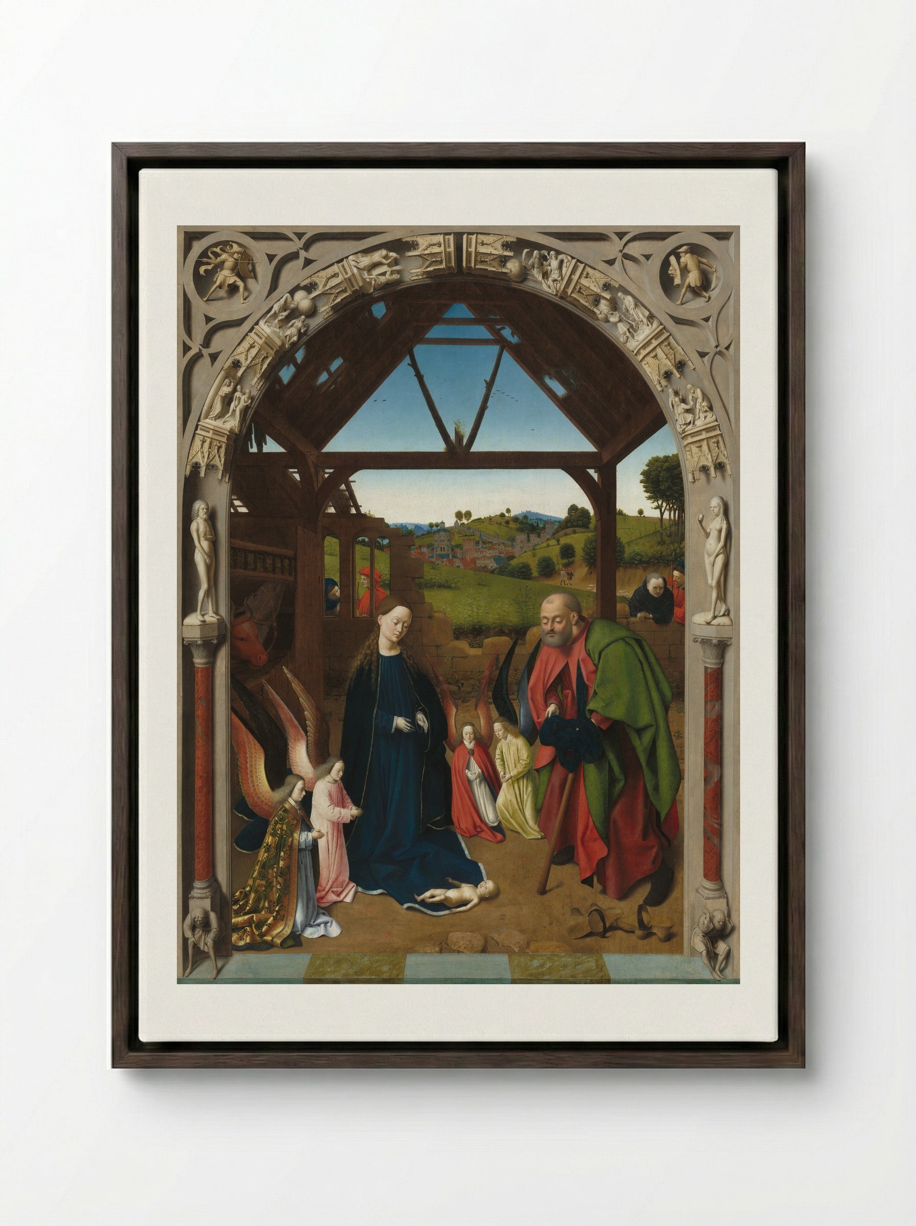 Nativity - Petrus Christus - Framed Canvas Dark Wood