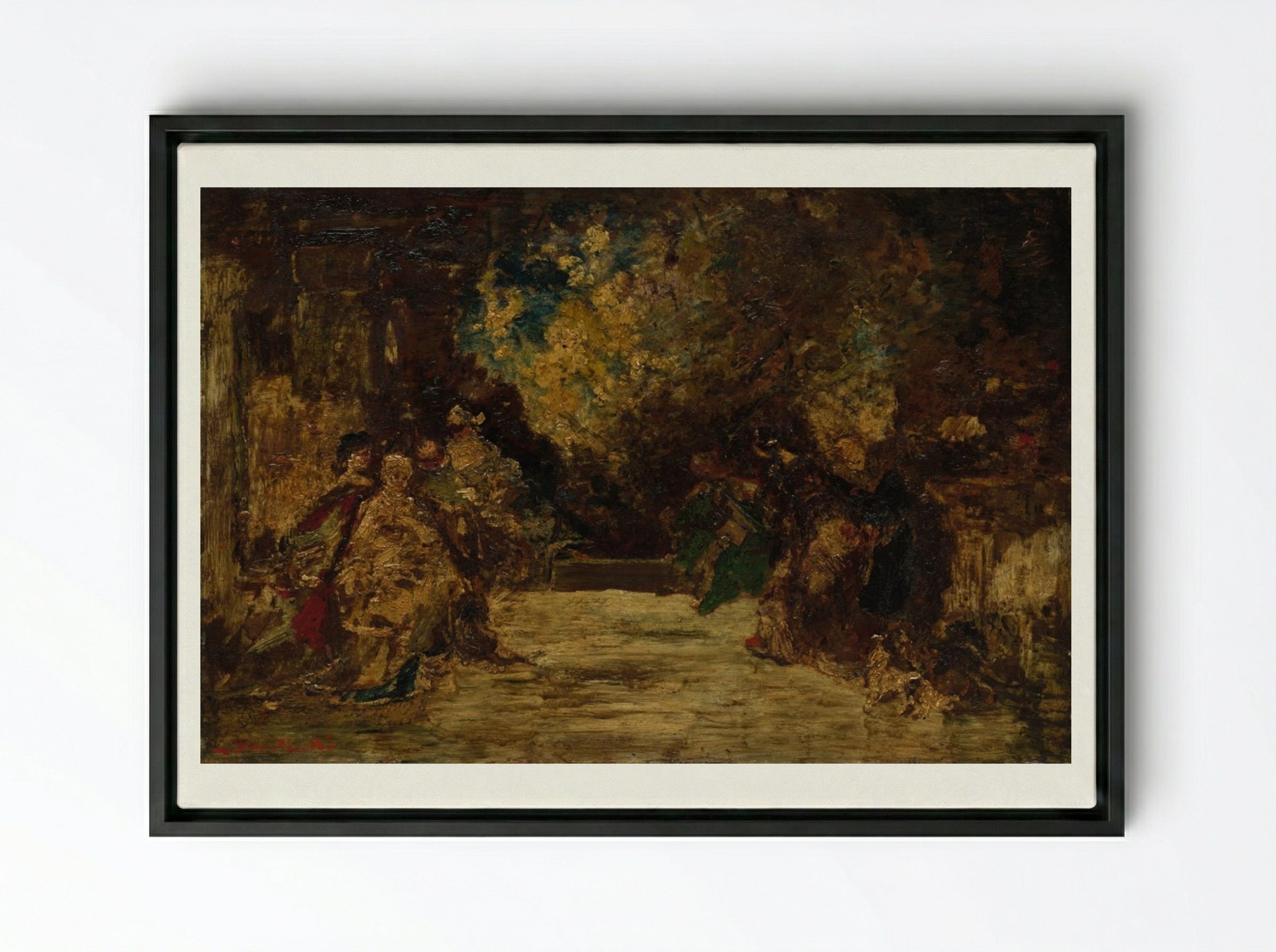 Figures on a Terrace - Adolphe Monticelli - Framed Canvas Black