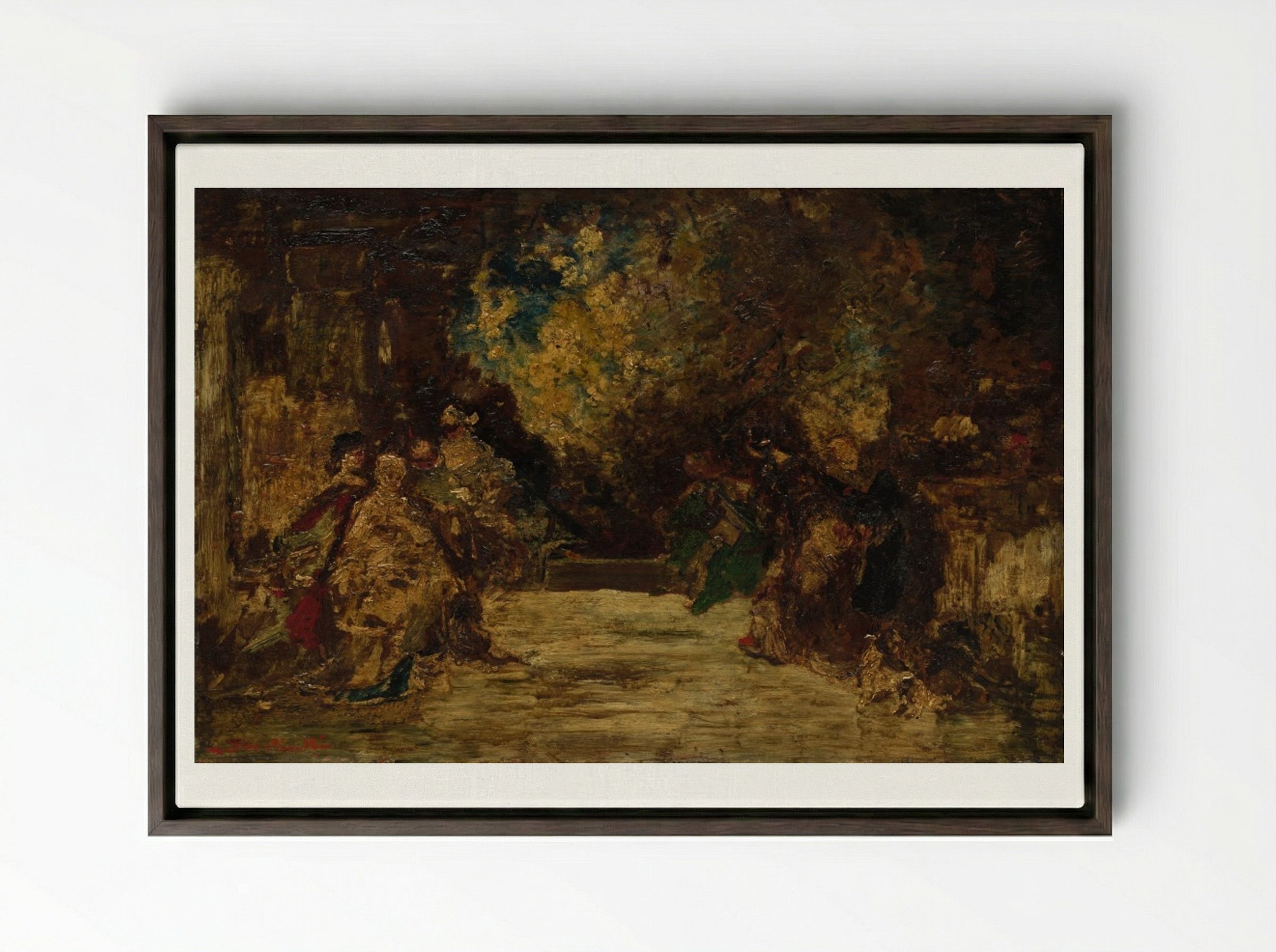 Figures on a Terrace - Adolphe Monticelli - Framed Canvas Dark Wood