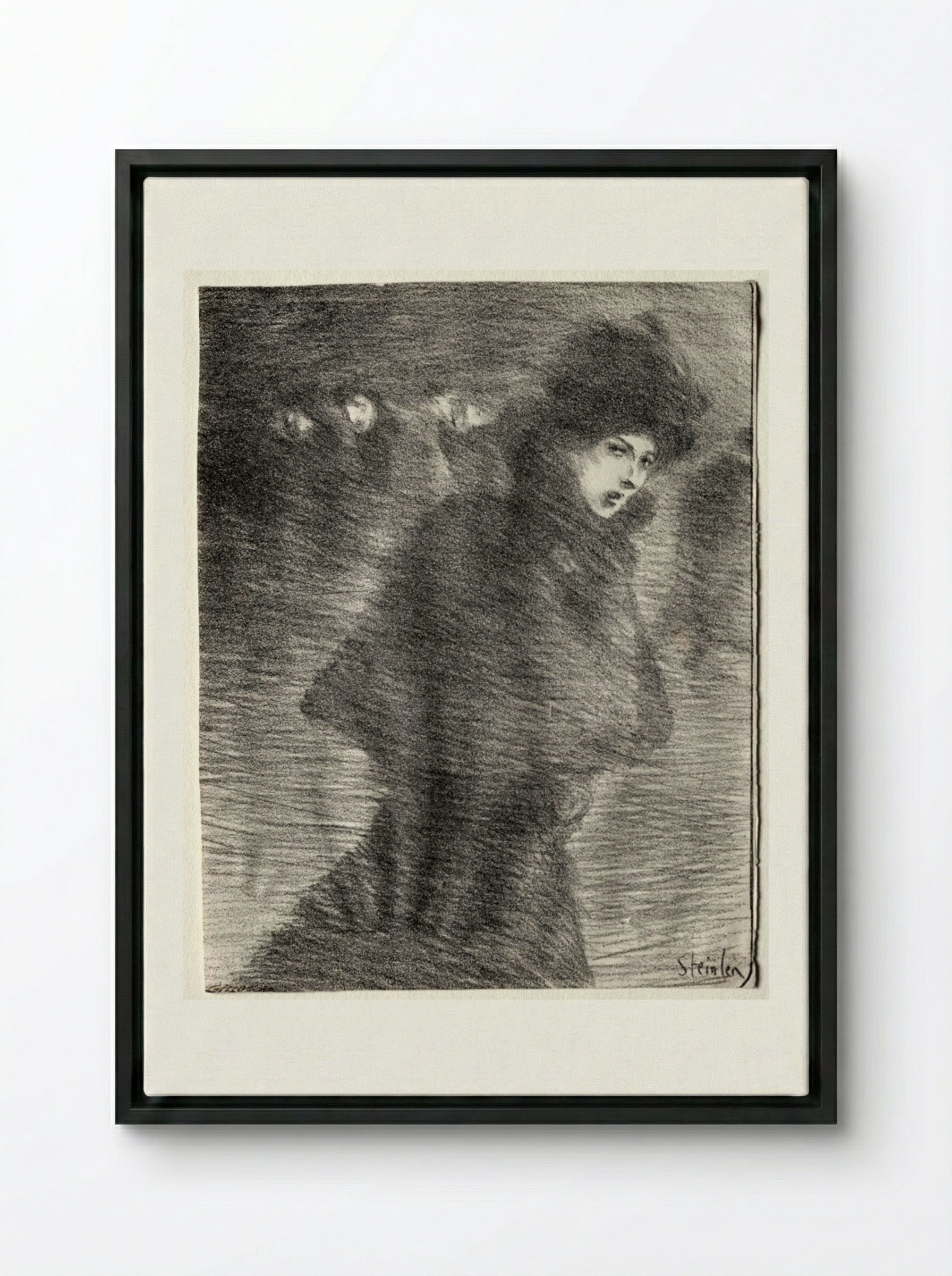 A Woman Passing By - Théophile Alexandre Steinlen - Framed Canvas Black