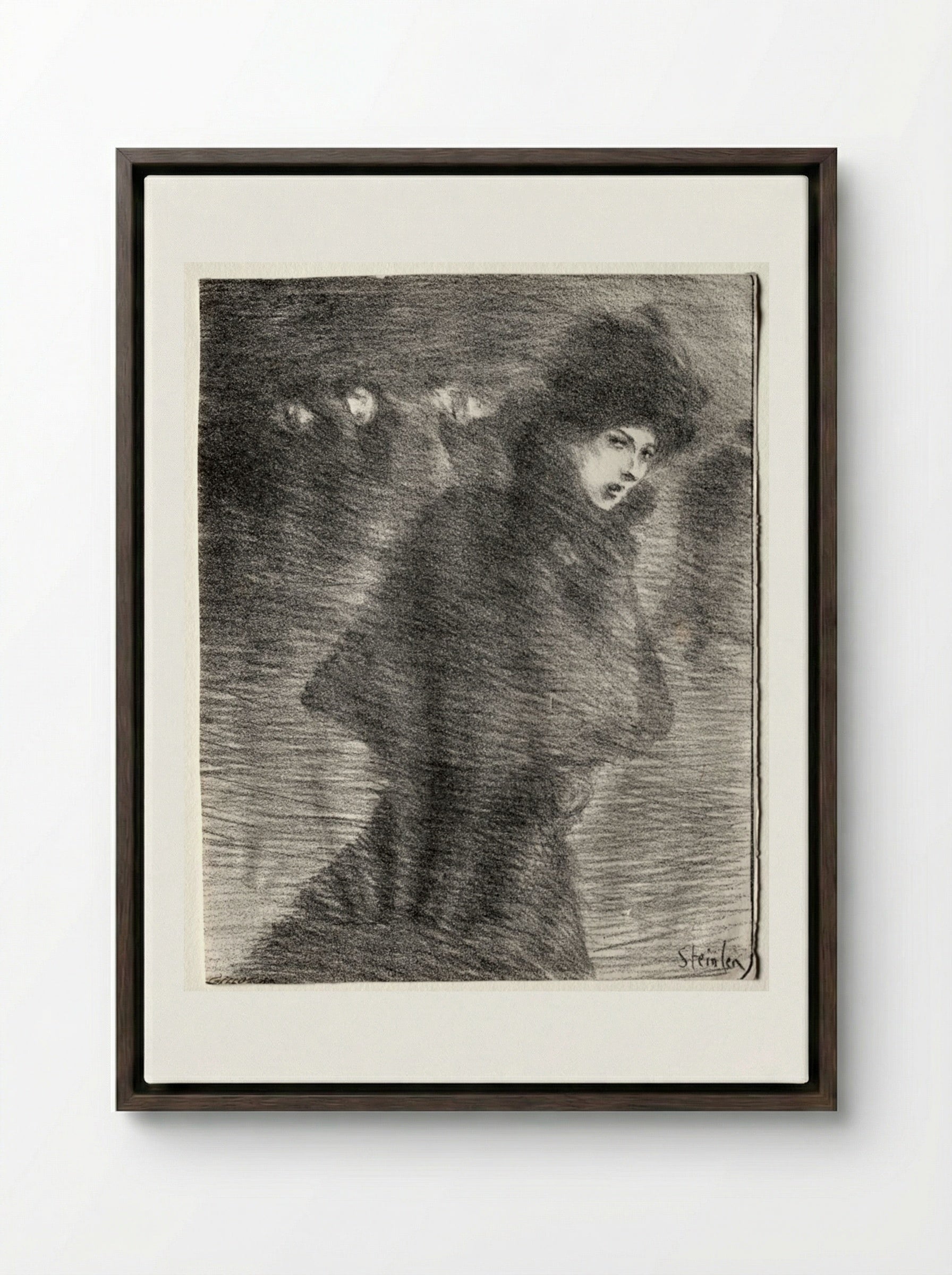 A Woman Passing By - Théophile Alexandre Steinlen - Framed Canvas Dark Wood