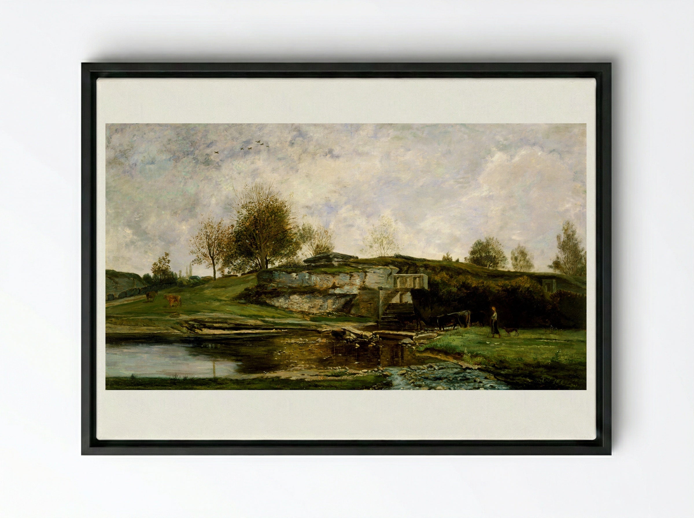 Sluice in the Optevoz Valley - Charles-François Daubigny - Framed Canvas Black