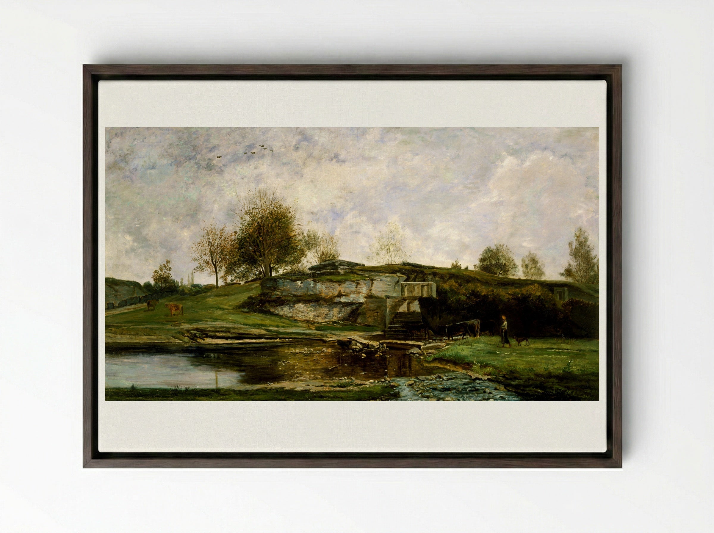 Sluice in the Optevoz Valley - Charles-François Daubigny - Framed Canvas Dark Wood