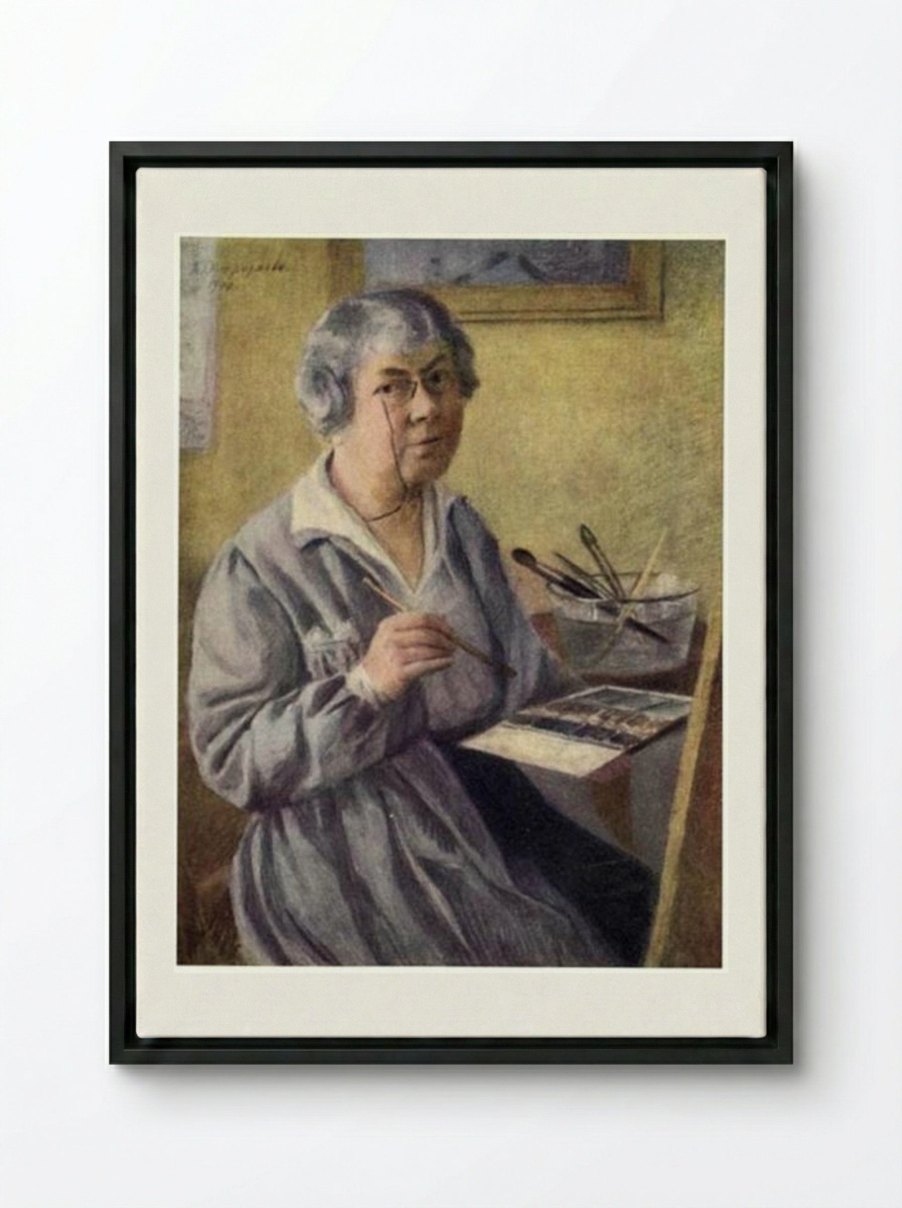 Self-portrait - Anna Ostroumova-Lebedeva - Framed Canvas Black