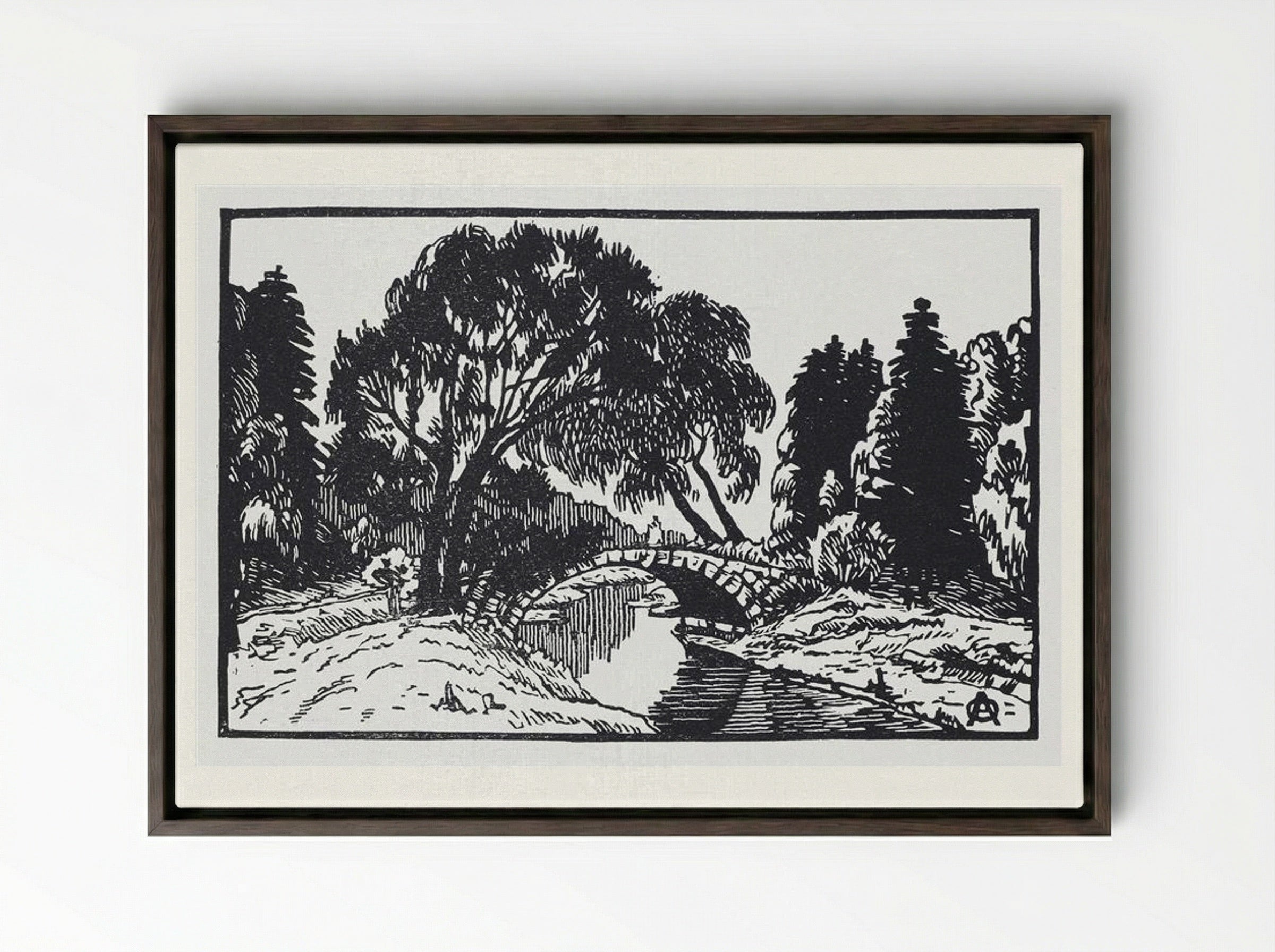 Willows near Novosilviysky Bridge - Anna Ostroumova-Lebedeva - Framed Canvas Dark Wood