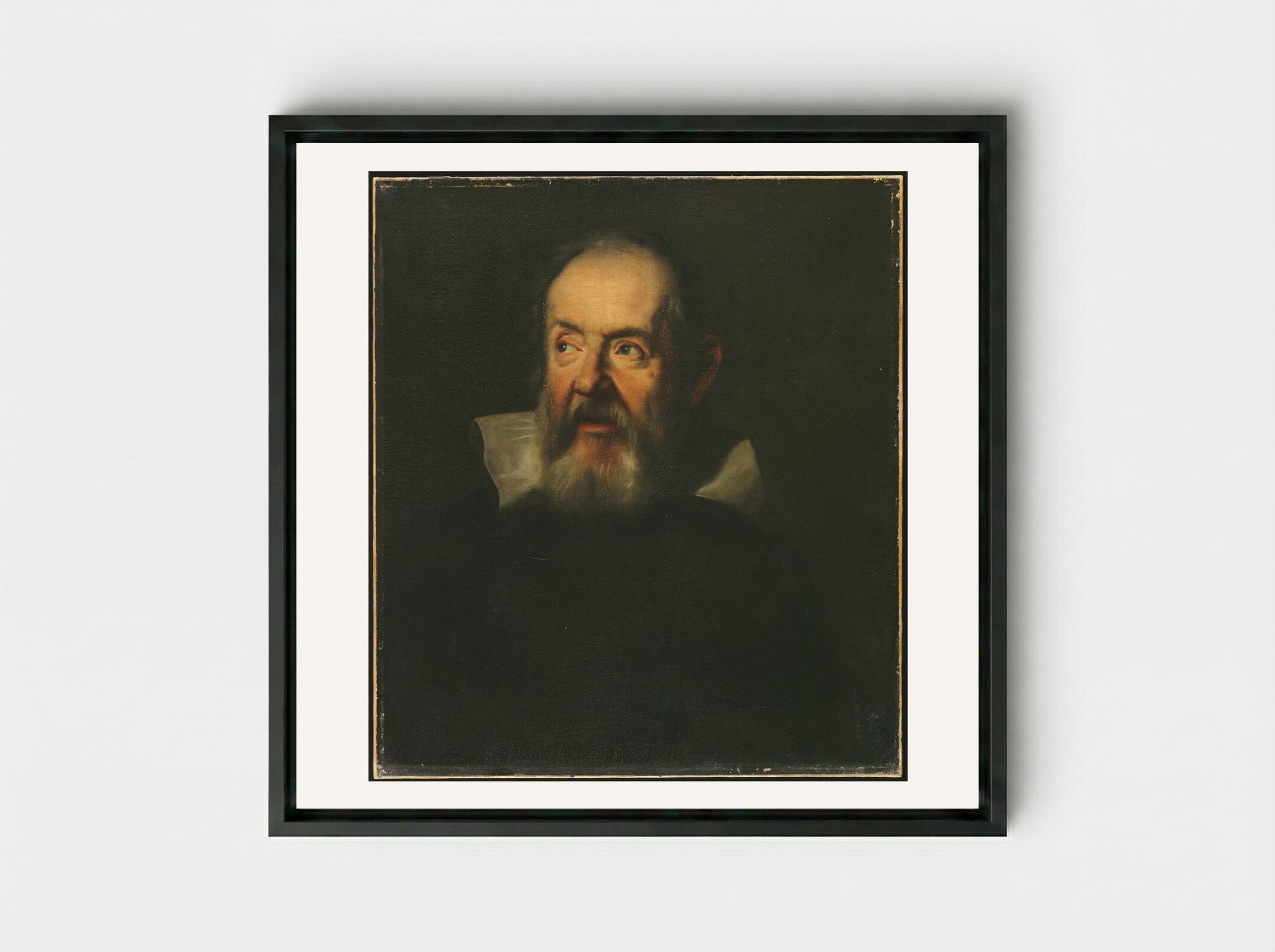 Portrait of Galileo Galilei - Unidentified Artist - Framed Canvas Black