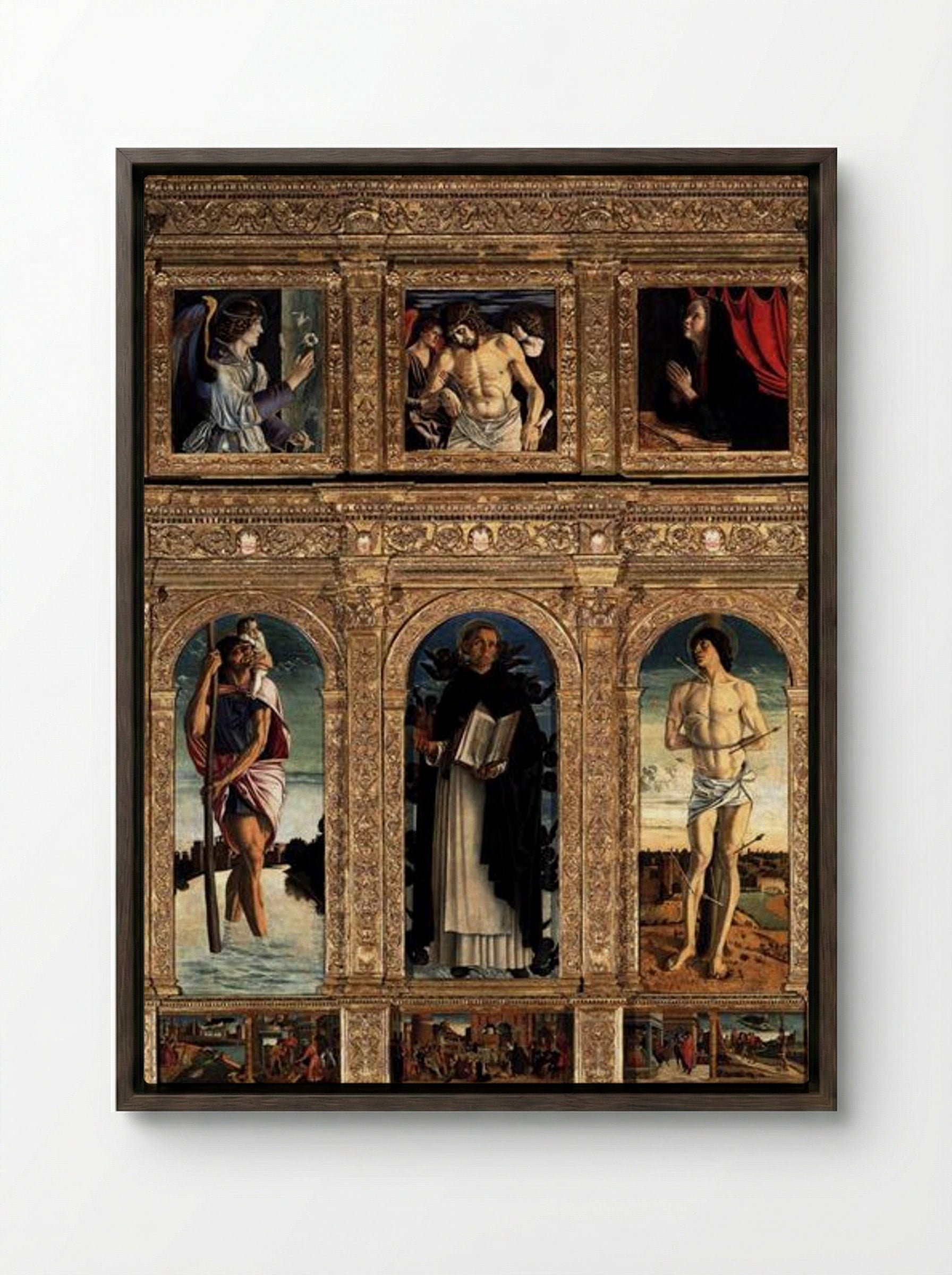 Polyptych of San Vincenzo Ferreri - Giovanni Bellini - Framed Canvas Dark Wood