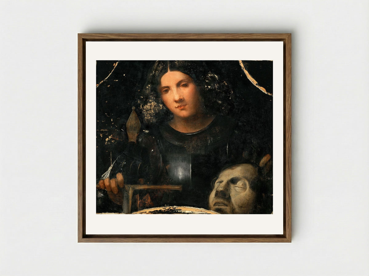 David with the Head of Goliath - Giorgione - Framed Canvas Wood