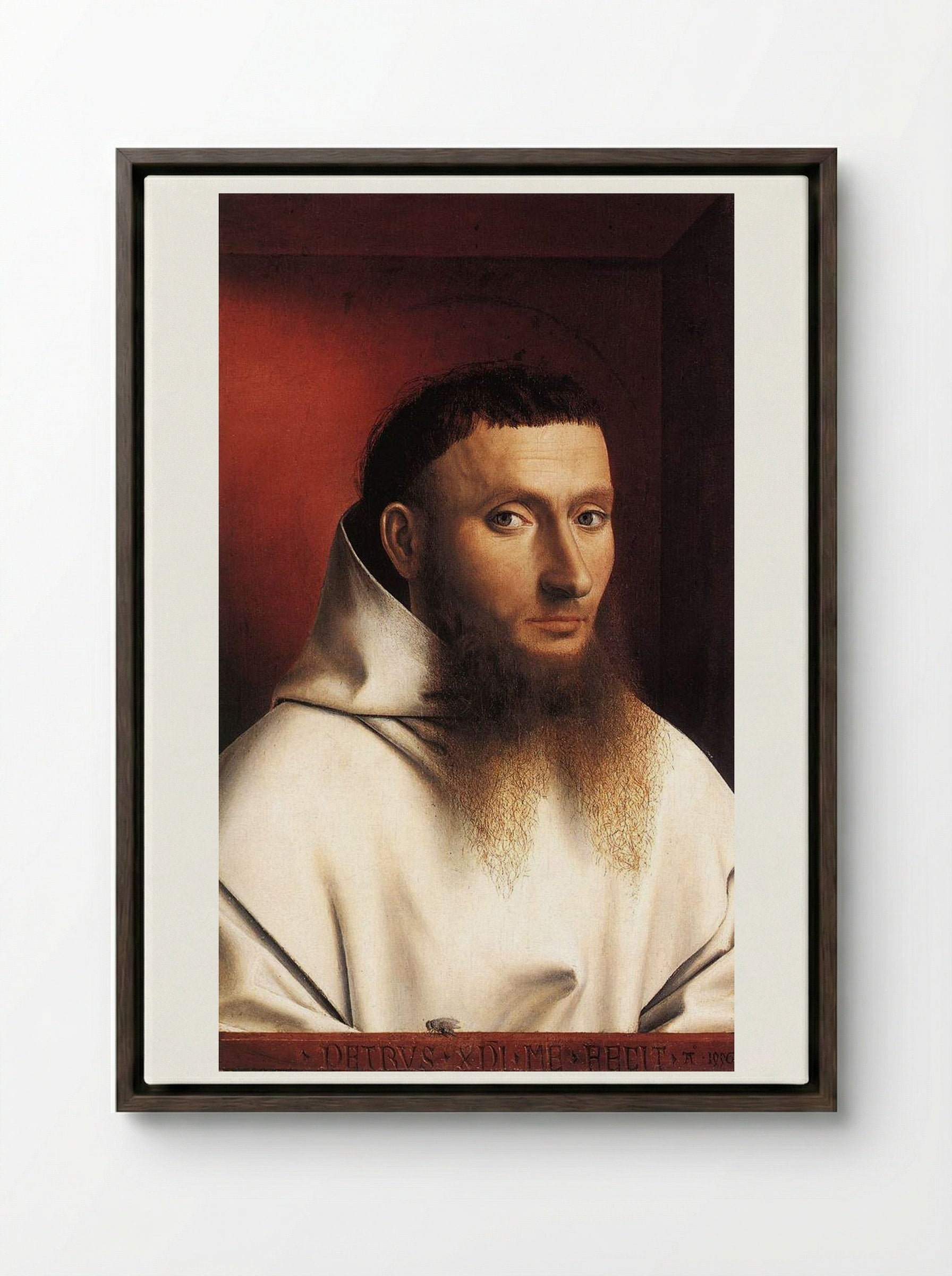 Portrait of a Carthusian - Petrus Christus - Framed Canvas Dark Wood