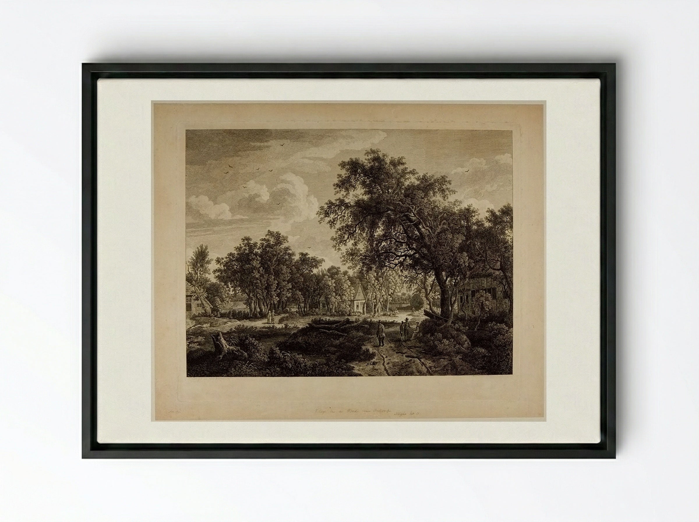 View of a Village in a Wood, near Antwerp - François Vivares - Framed Canvas Black