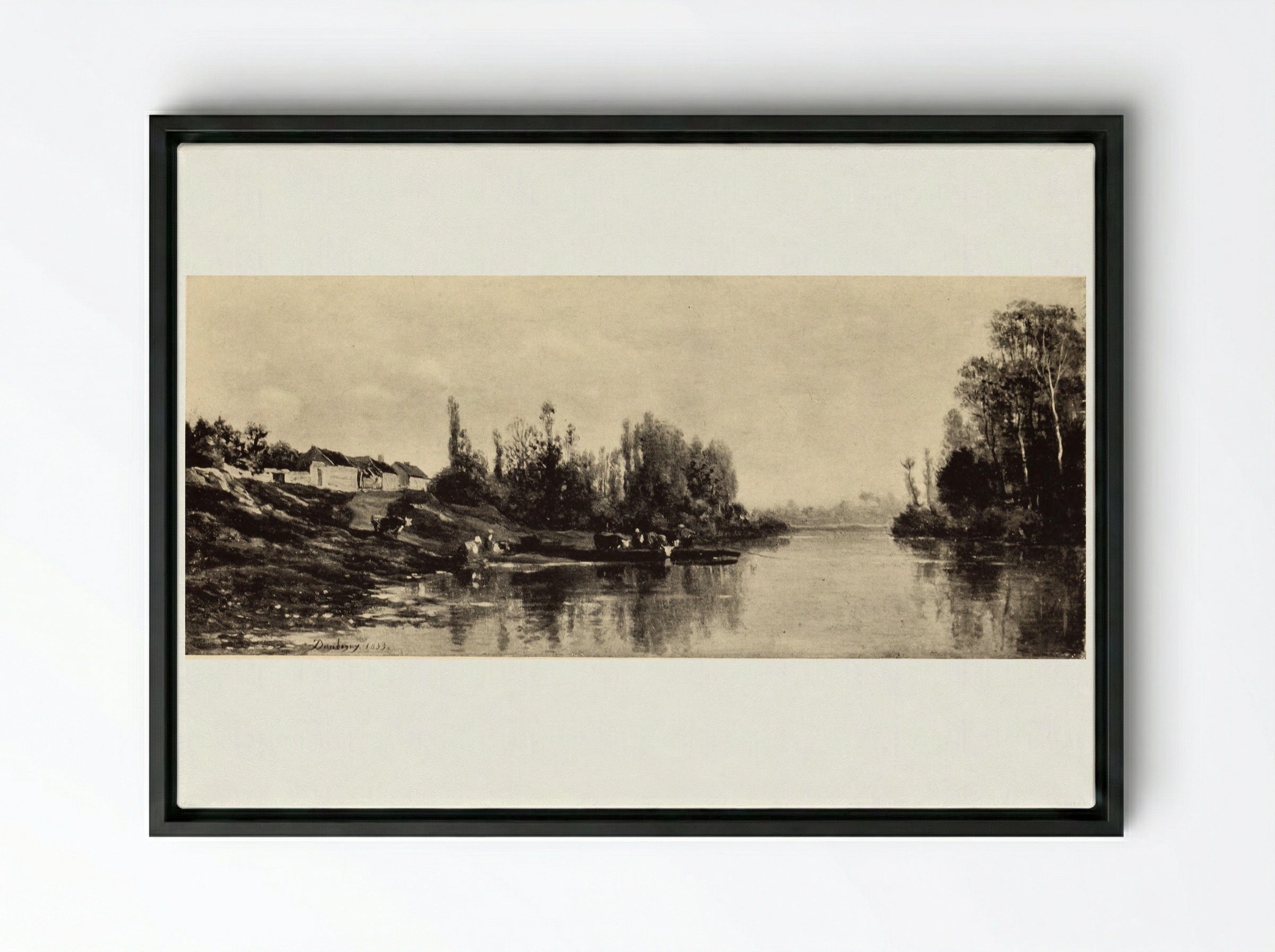 A Bend in the River Oise - Charles-Francois Daubigny - Framed Canvas Black