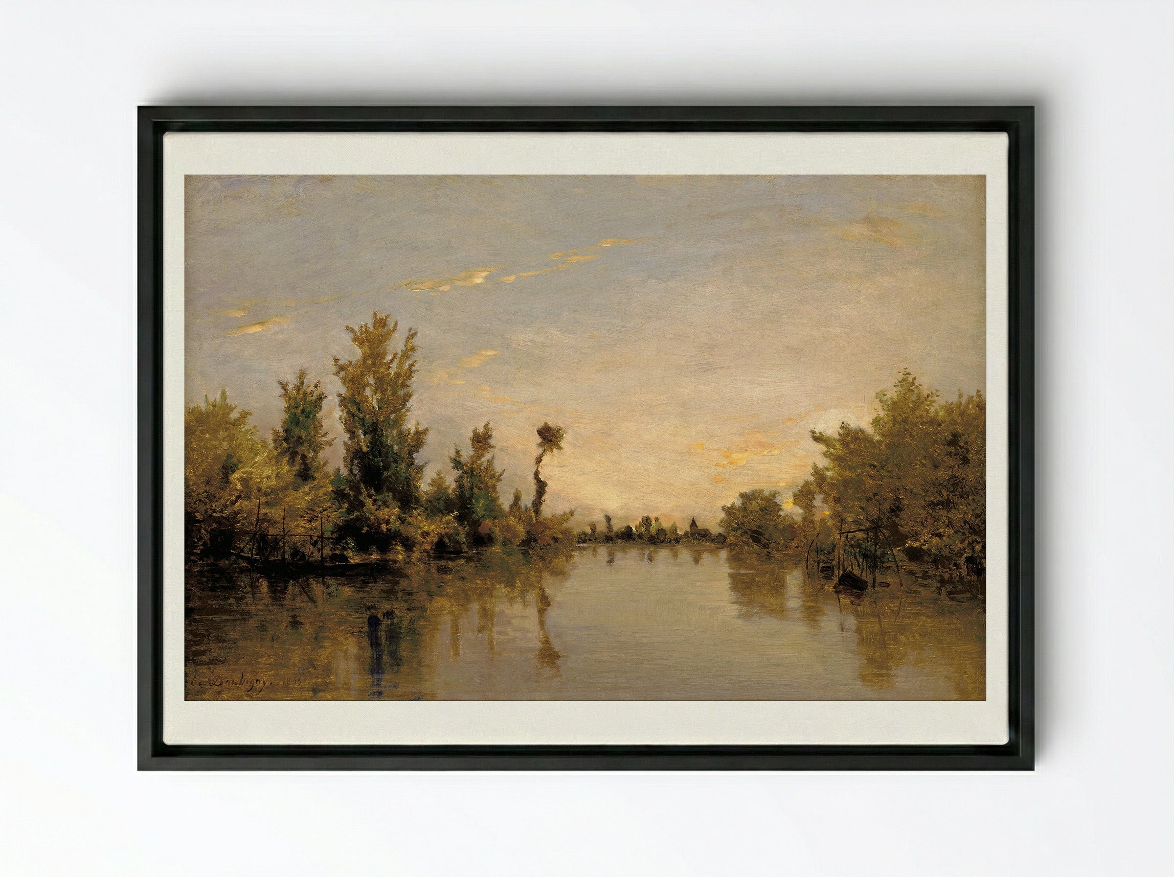 The Banks of the Seine - Charles-François Daubigny - Framed Canvas Black