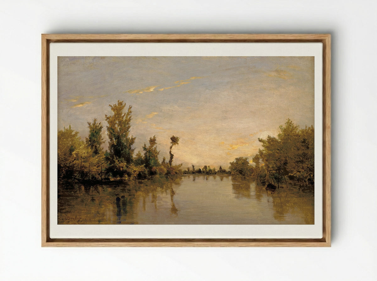 The Banks of the Seine - Charles-François Daubigny - Framed Canvas Wood