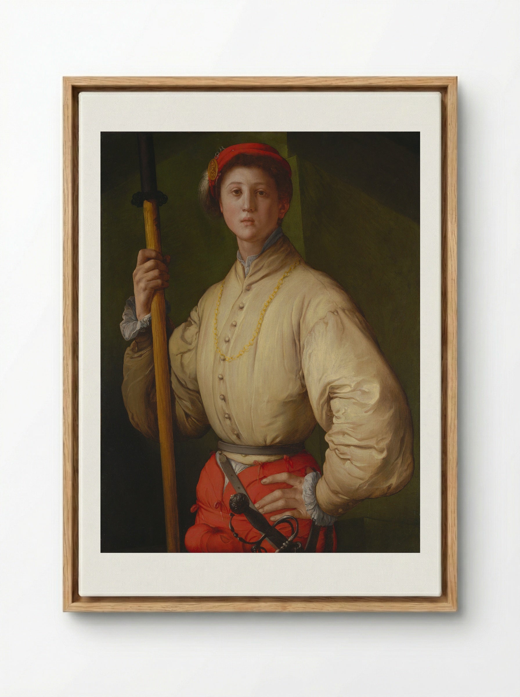 Portrait of a Halberdier - Jacopo Pontormo - Framed Canvas Wood