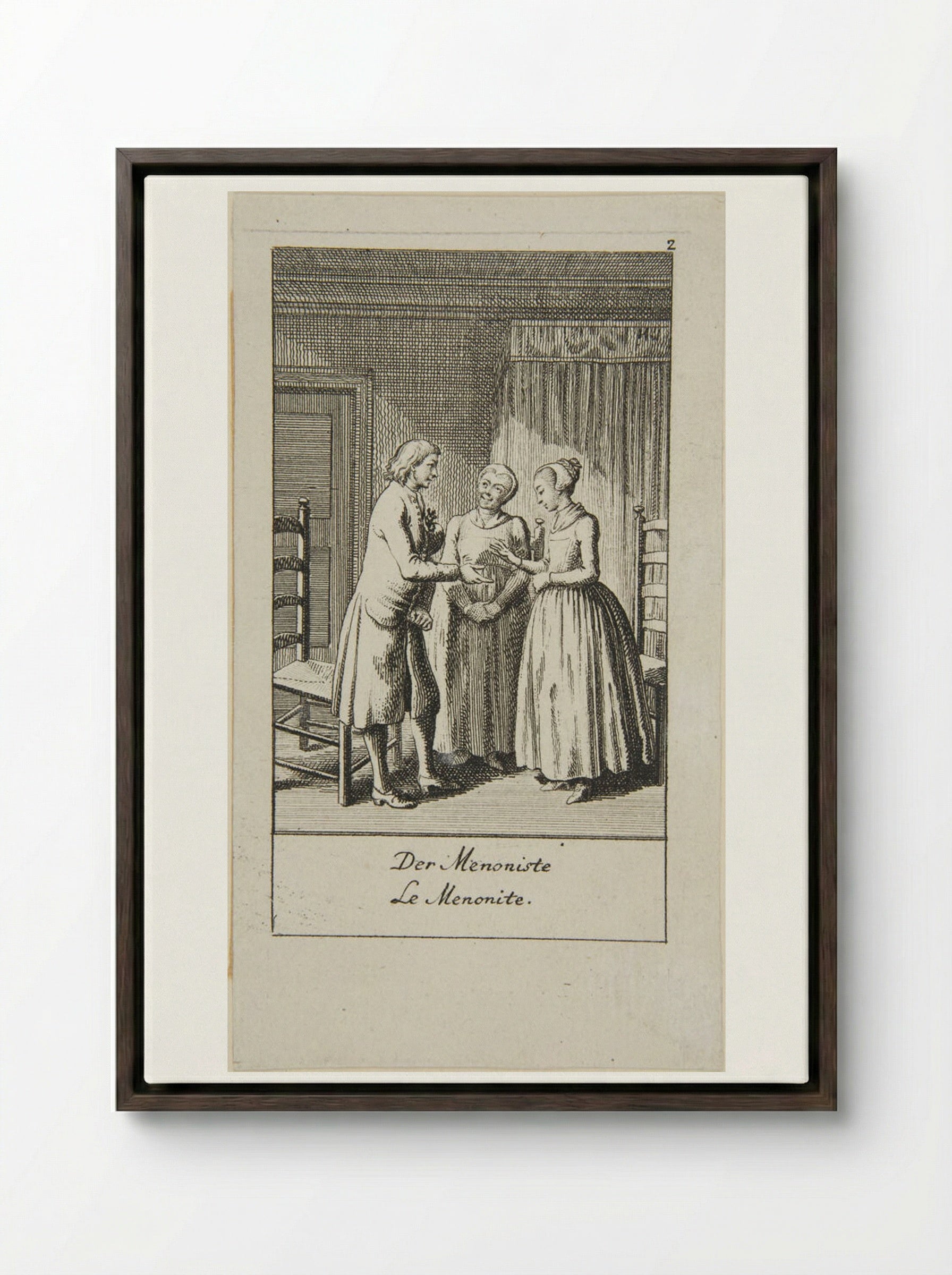 Illustration for Wedding Proposals: The Mennonite - Daniel Nikolaus Chodowiecki - Framed Canvas Dark Wood