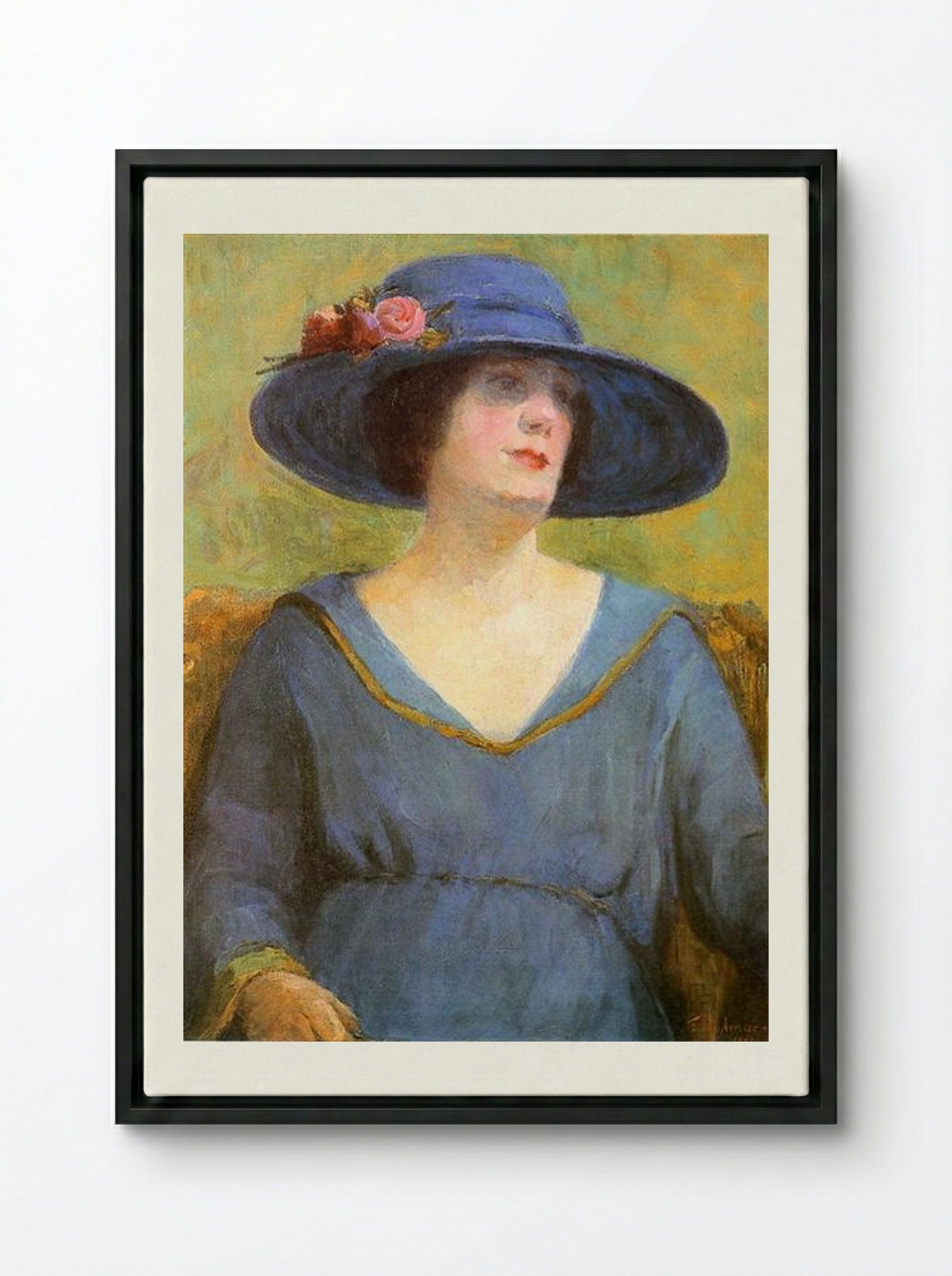 Blue Hat - Tarsila do Amaral - Framed Canvas Black