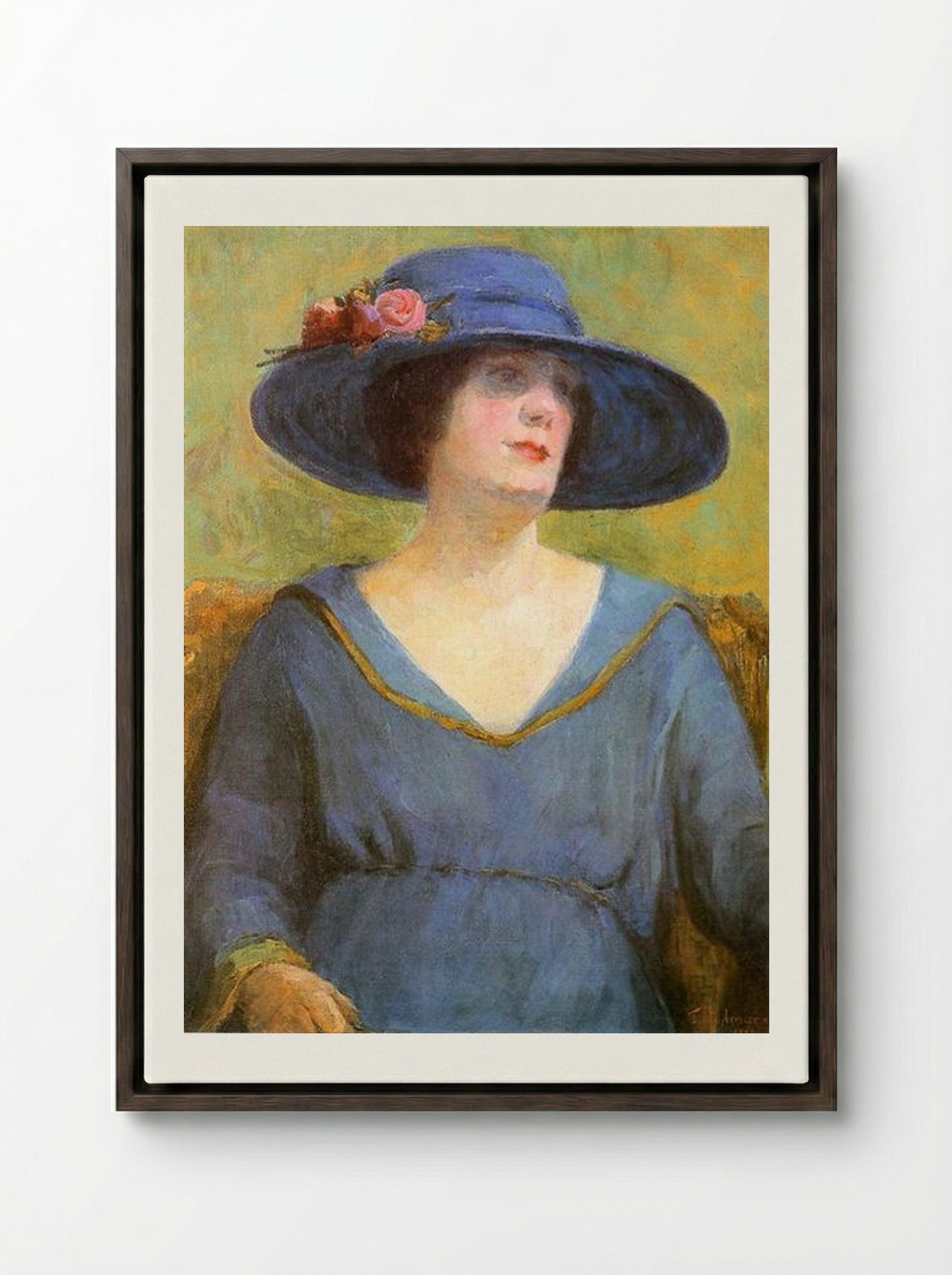 Blue Hat - Tarsila do Amaral - Framed Canvas Dark Wood