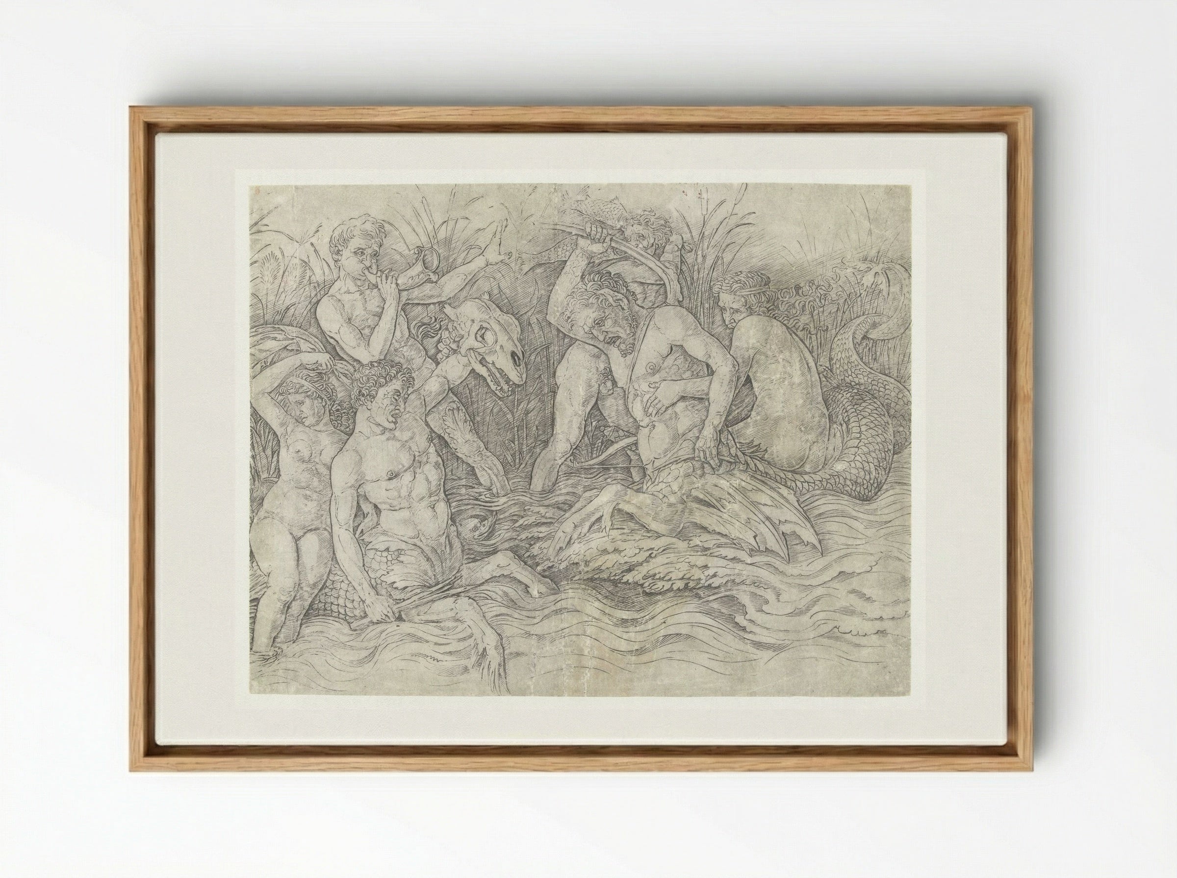 Gevecht tussen tritons met nereïden op hun rug - Andrea Mantegna - Framed Canvas Wood