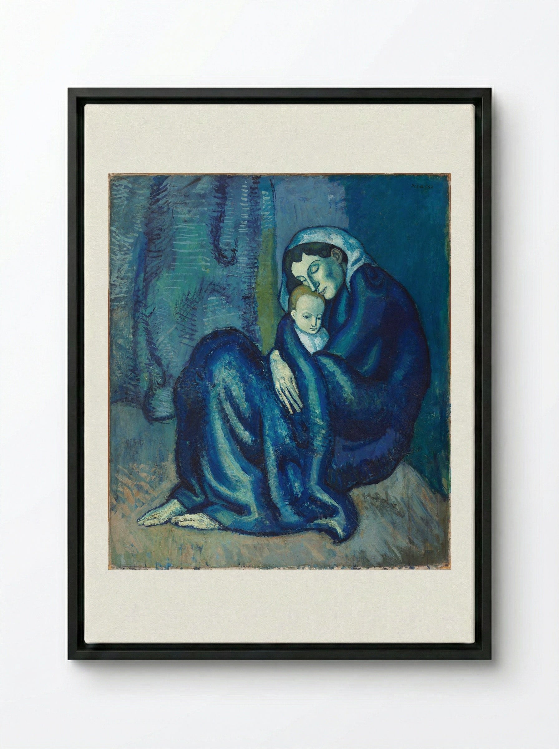 Mother and Child - Pablo Picasso - Framed Canvas Black