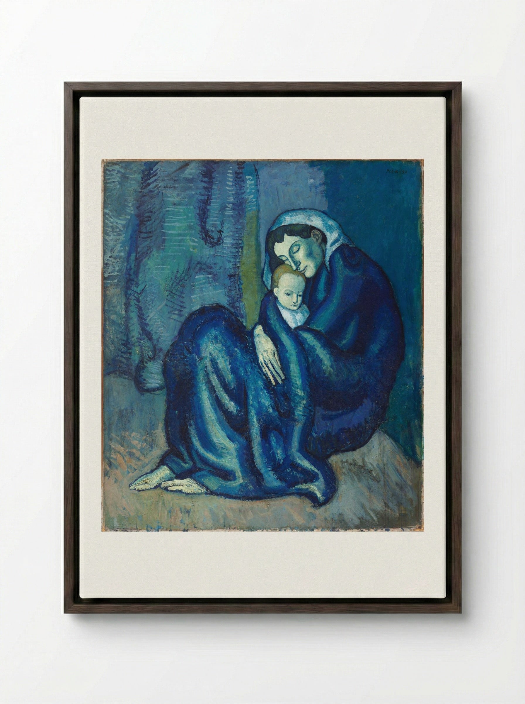 Mother and Child - Pablo Picasso - Framed Canvas Dark Wood