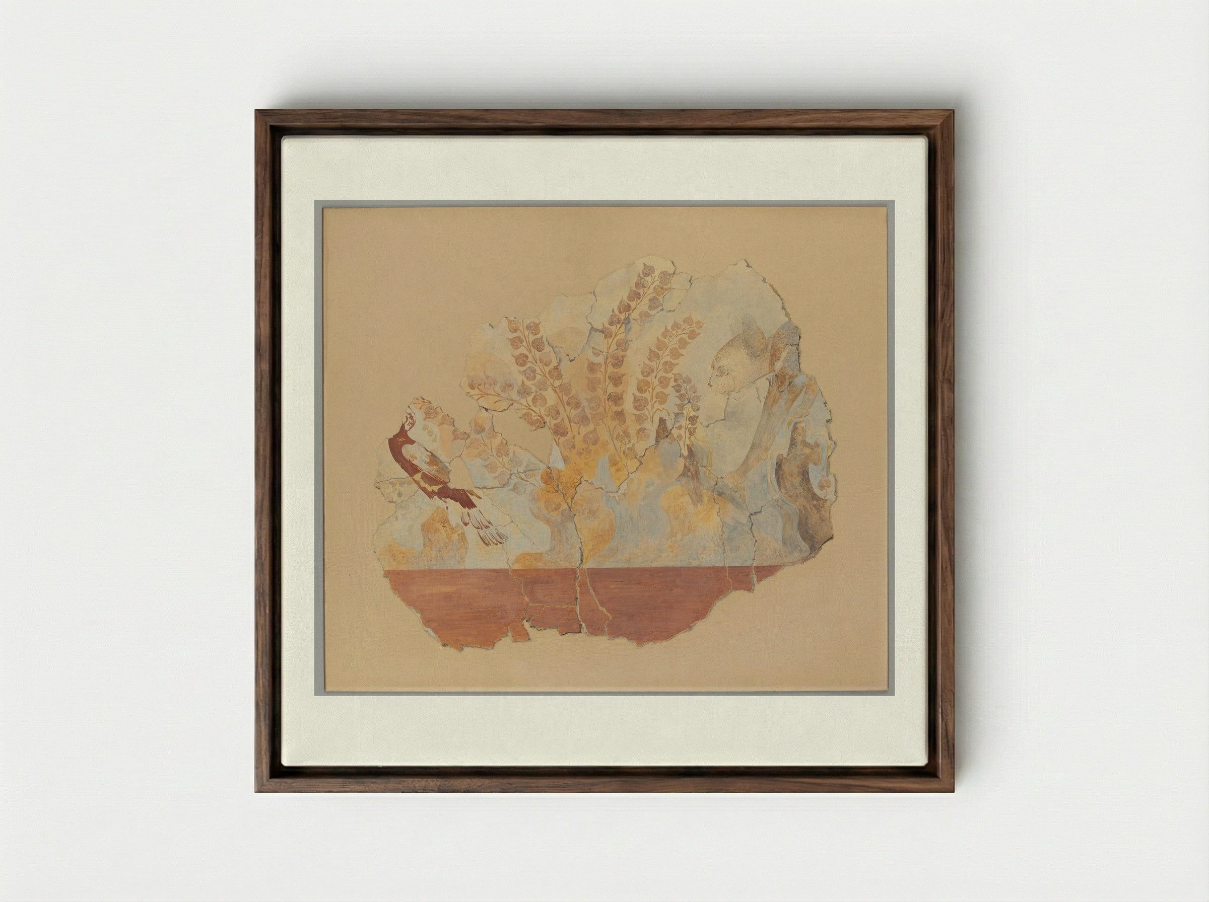 Cat Hunting a Pheasant - Fine Art Print - Framed Canvas Dark Wood