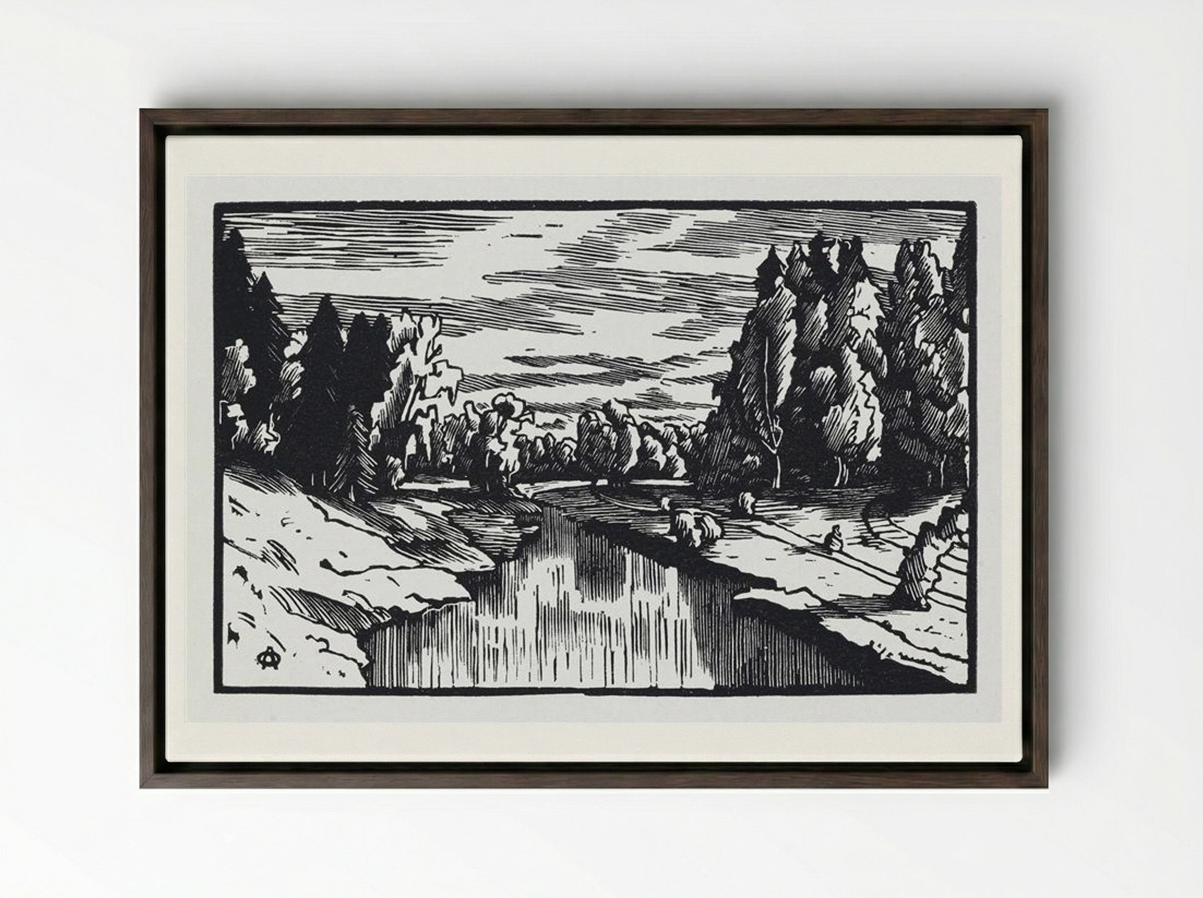 The Valley of the River Slavyanka - Anna Ostroumova-Lebedeva - Framed Canvas Dark Wood