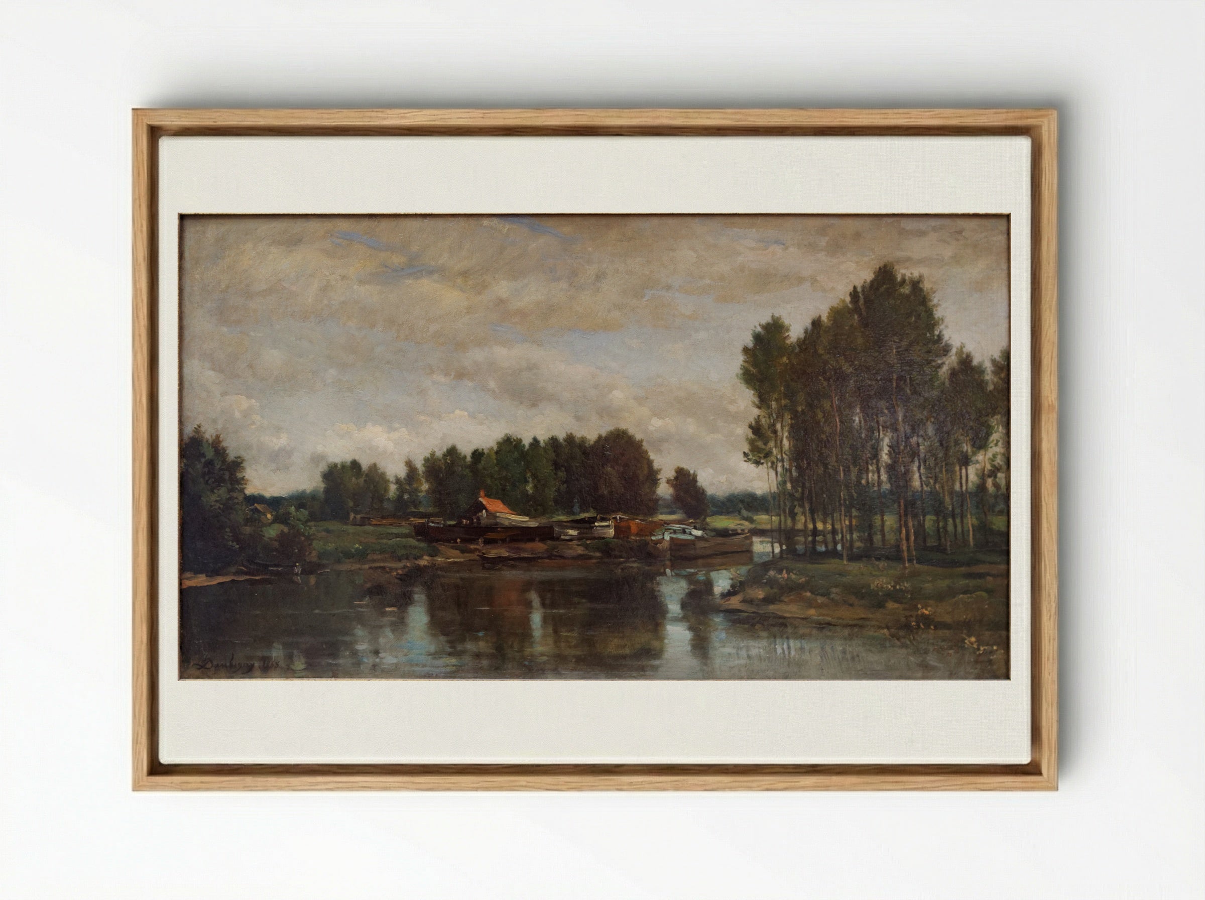 Boats on the Oise - Charles-Francois Daubigny - Framed Canvas Wood