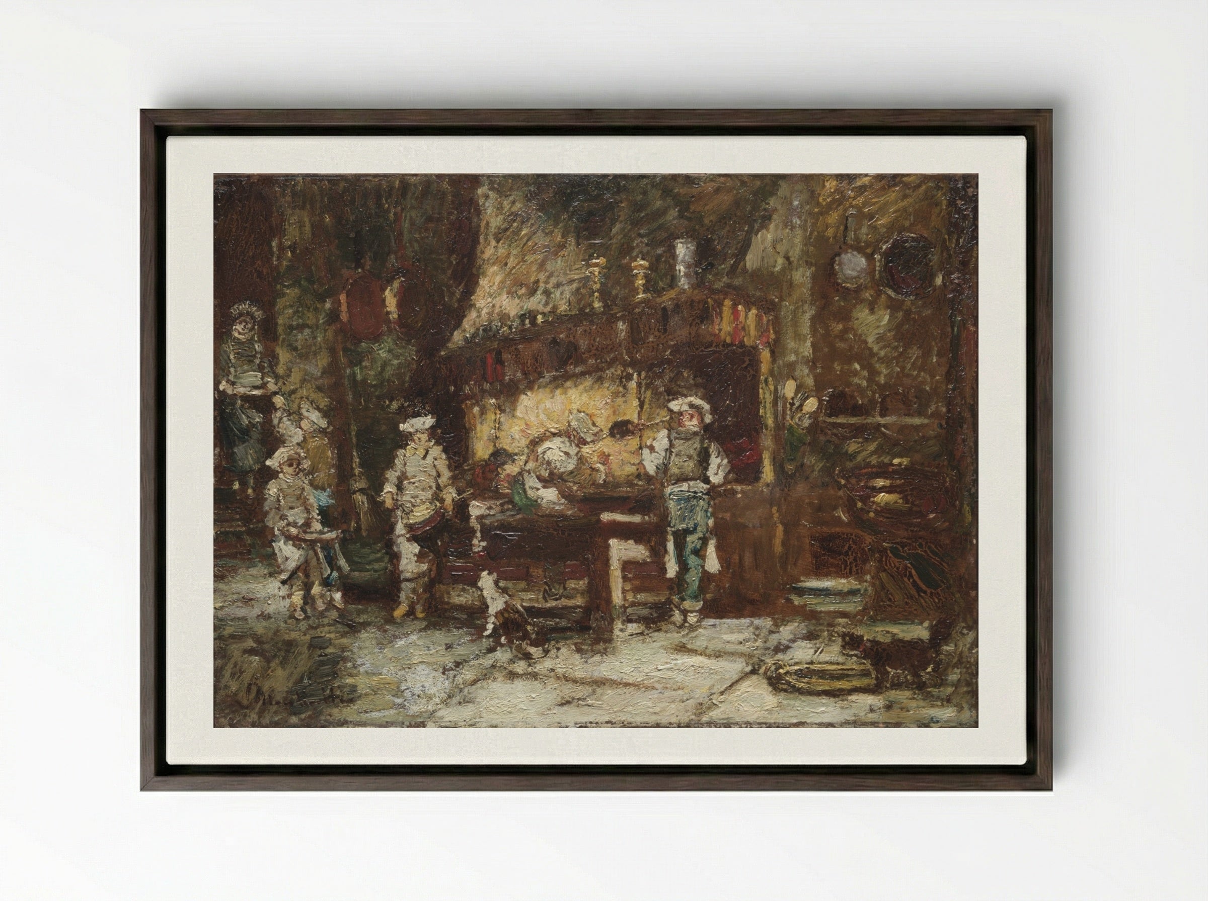 The Kitchen of the Rôtisserie des Deux Paons - Adolphe Monticelli - Framed Canvas Dark Wood