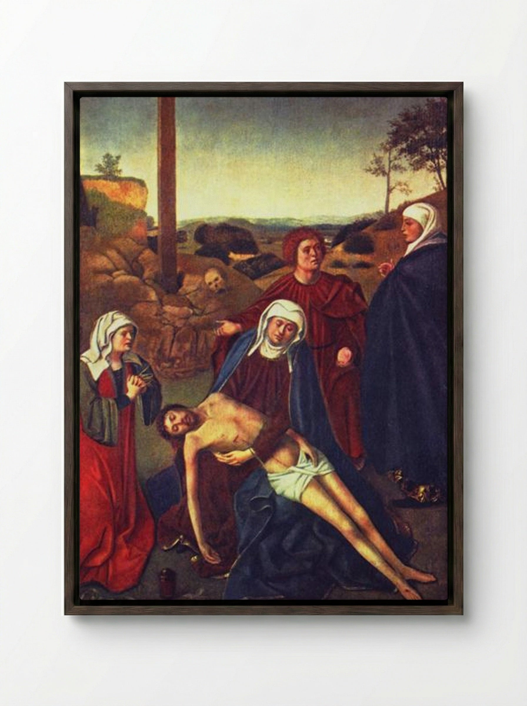 The Lamentation - Petrus Christus - Framed Canvas Dark Wood