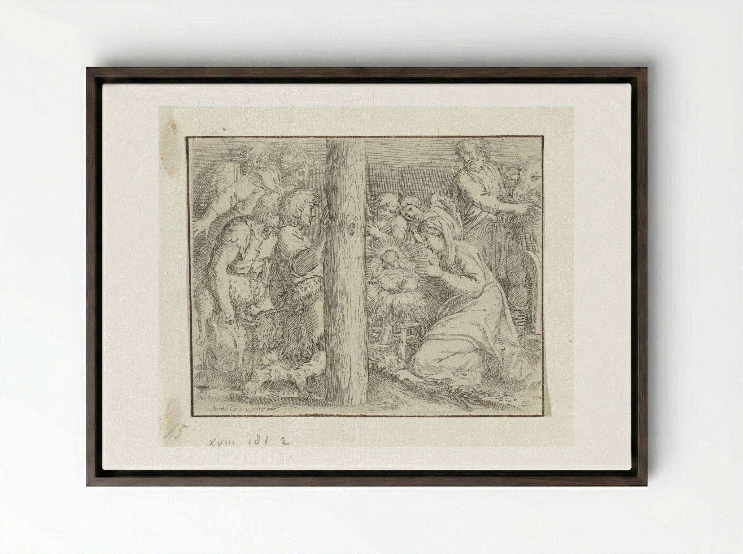 Adoration of the Shepherds - Annibale Carracci - Framed Canvas Dark Wood