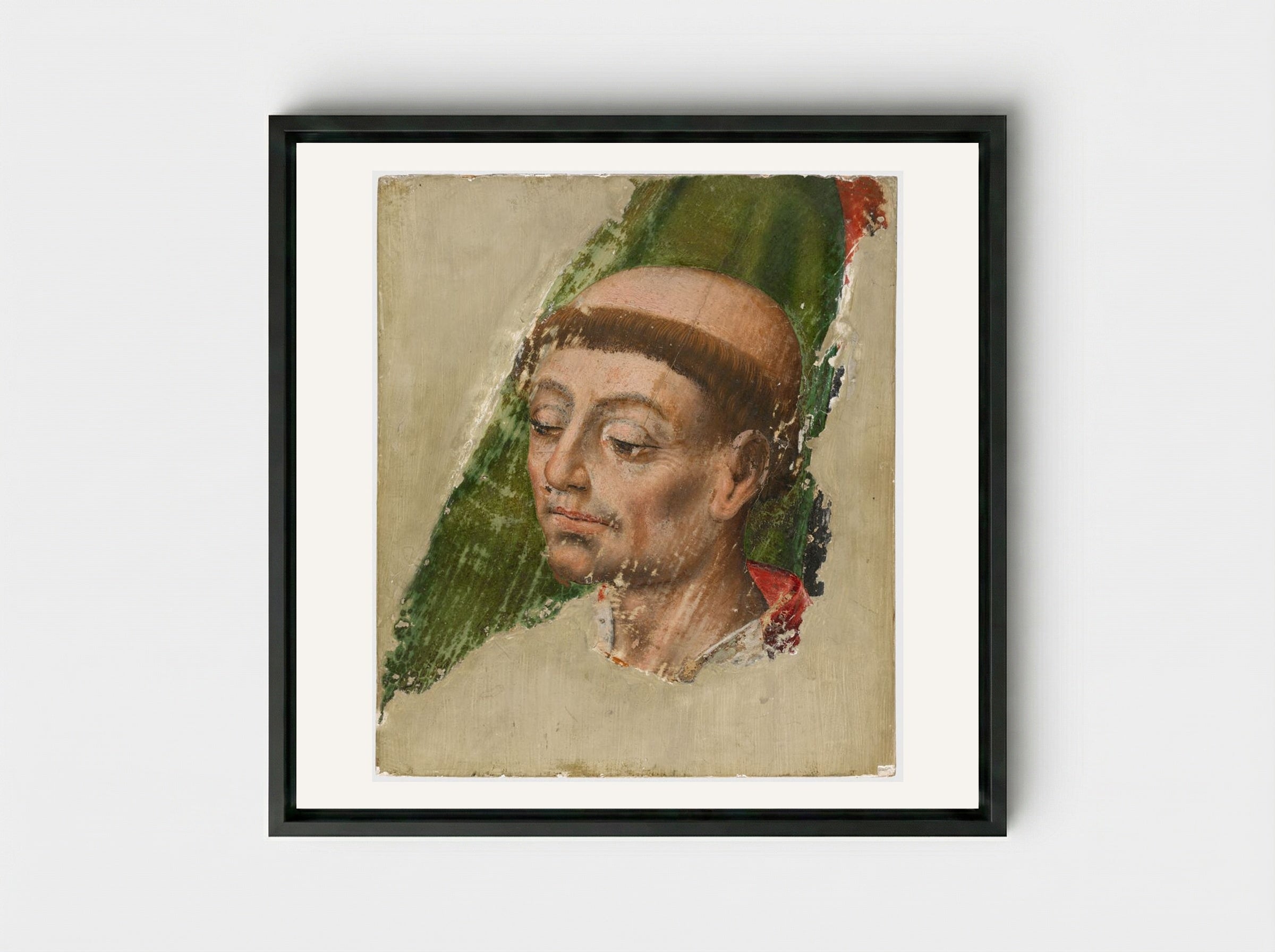 Head of a Monk - Fine Art Print - Framed Canvas Black