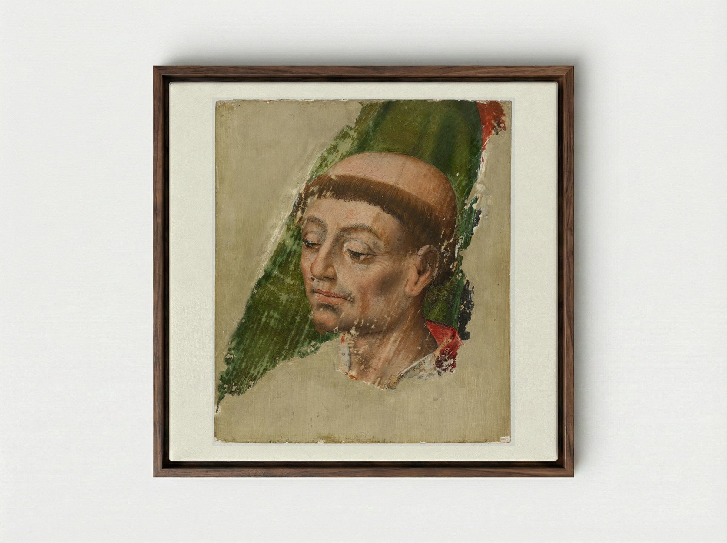 Head of a Monk - Fine Art Print - Framed Canvas Dark Wood