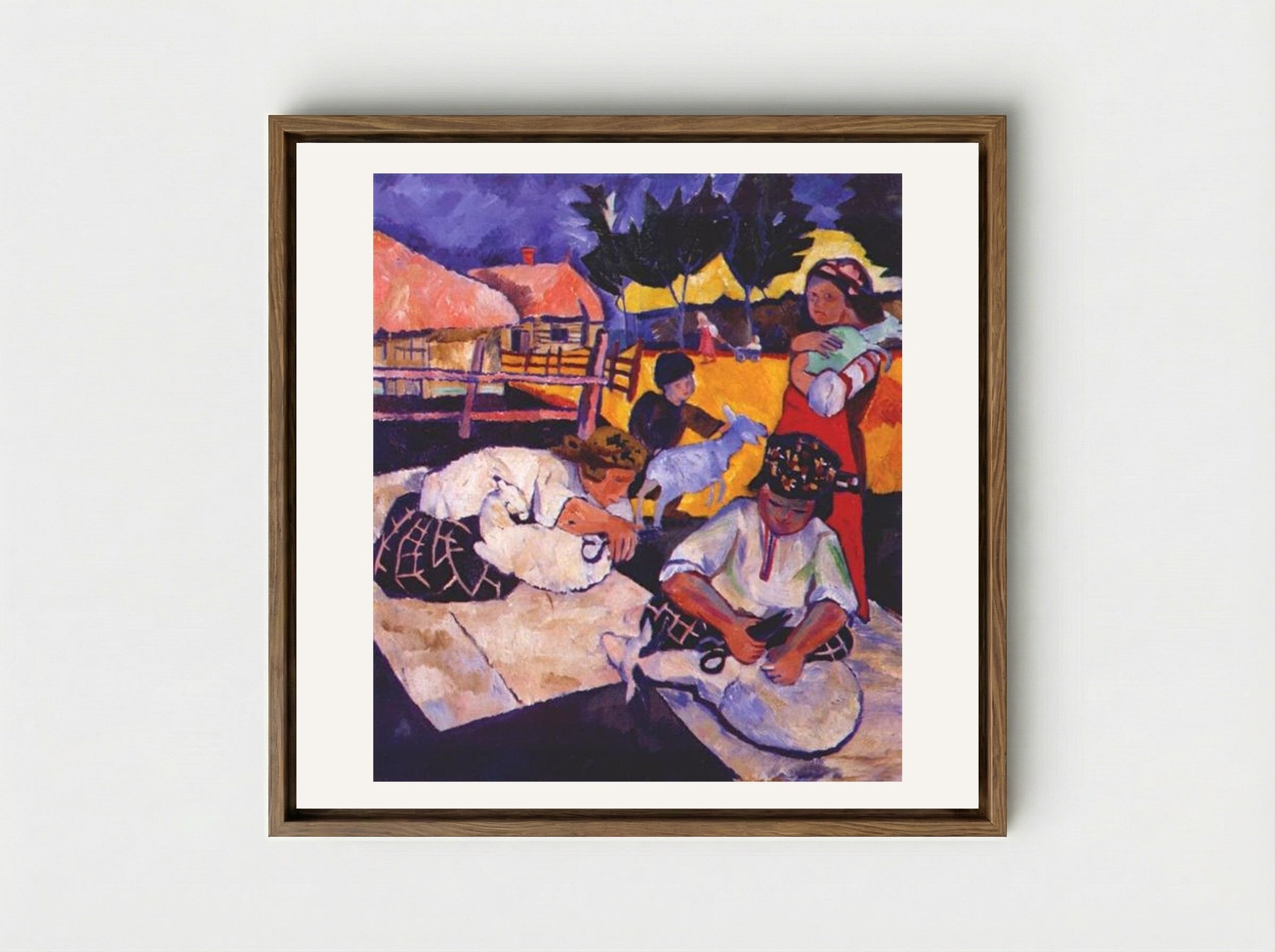 Sheep Shearing - Natalia Goncharova - Framed Canvas Wood
