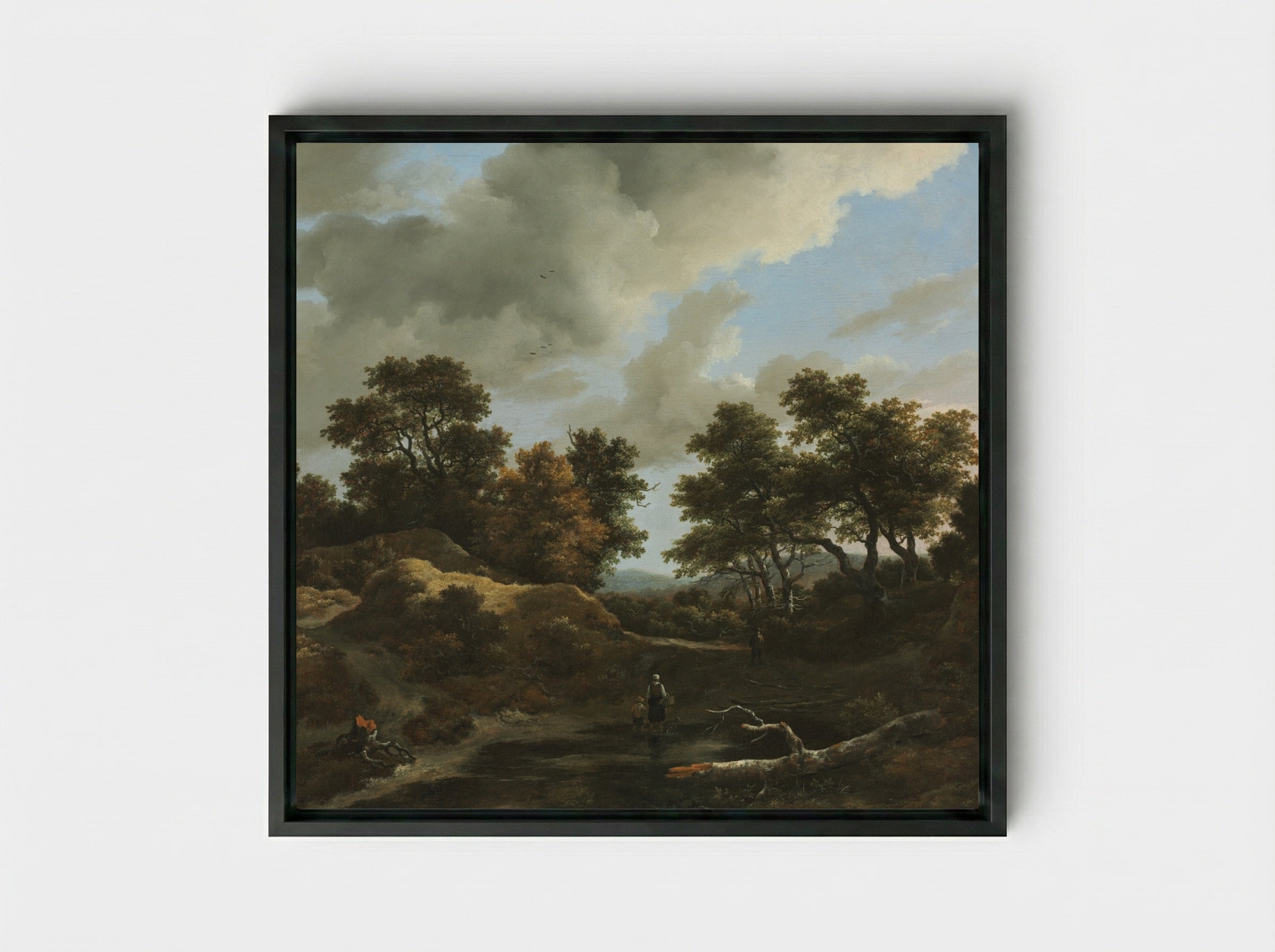 Wooded and Hilly Landscape - Jacob van Ruisdael - Framed Canvas Black