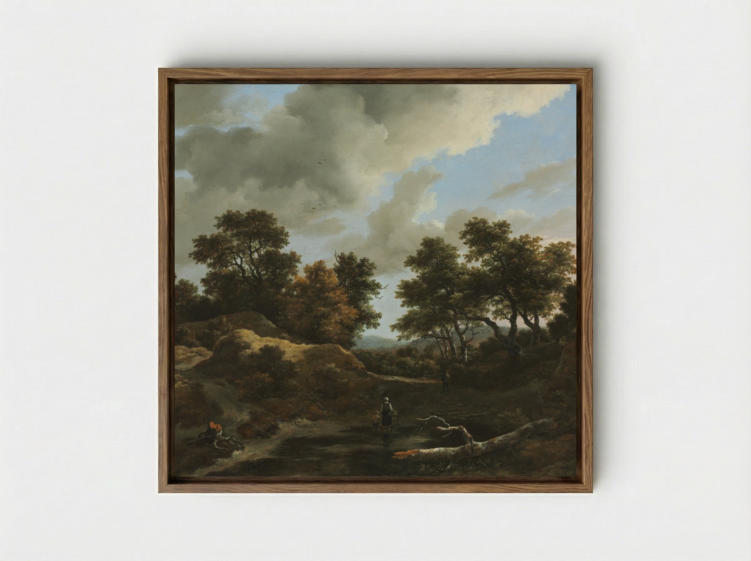 Wooded and Hilly Landscape - Jacob van Ruisdael - Framed Canvas Wood
