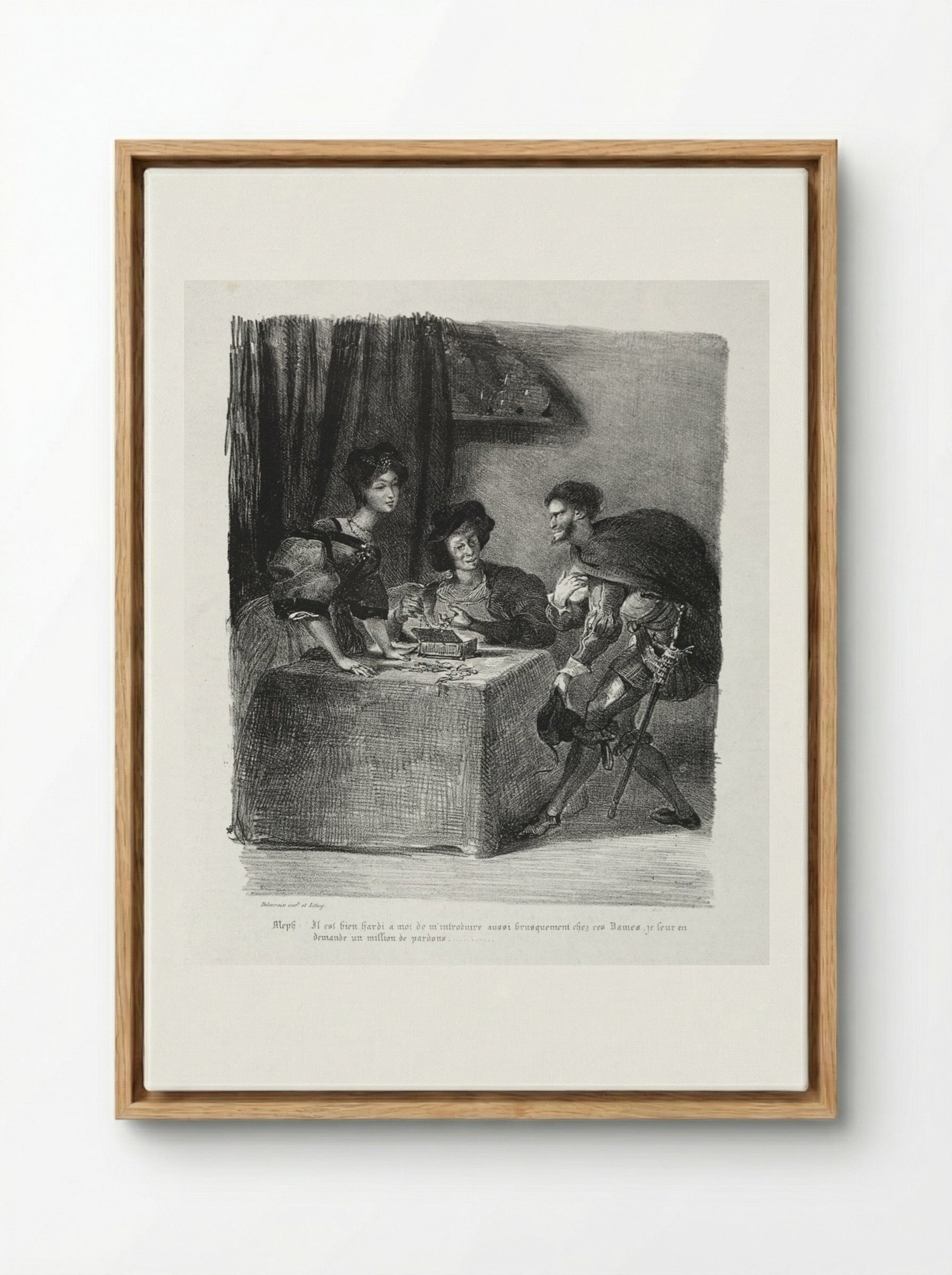 Illustrations for Faust: Méphistophélès is at Marthe - Eugène Delacroix - Framed Canvas Wood