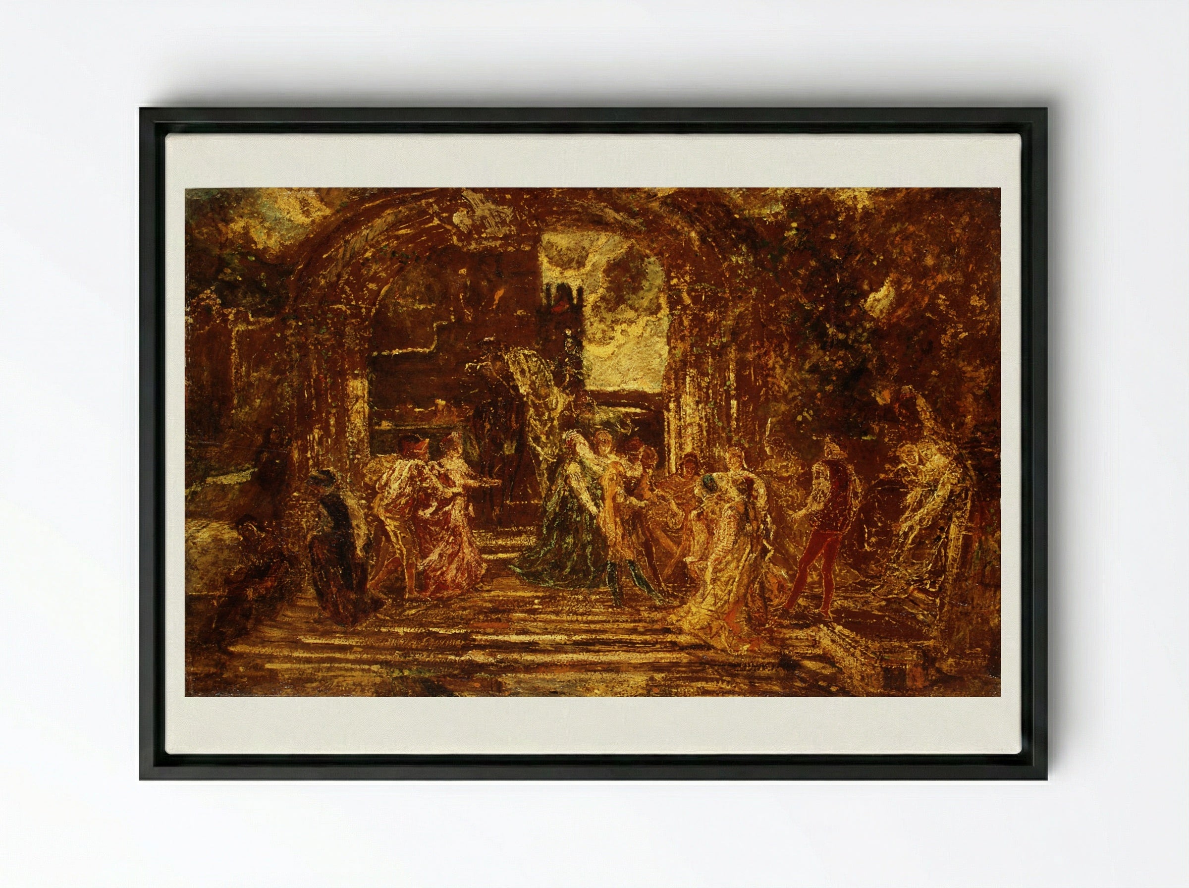 The Court of the Princess - Adolphe Monticelli - Framed Canvas Black