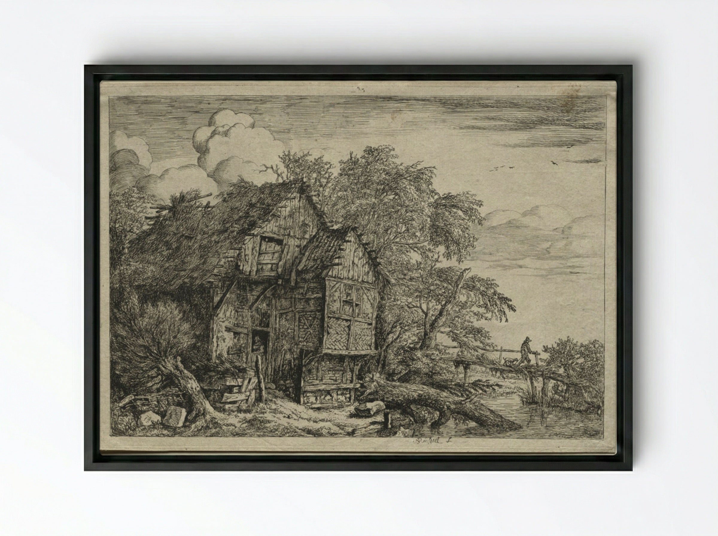 The Little Bridge - Jacob van Ruisdael - Framed Canvas Black