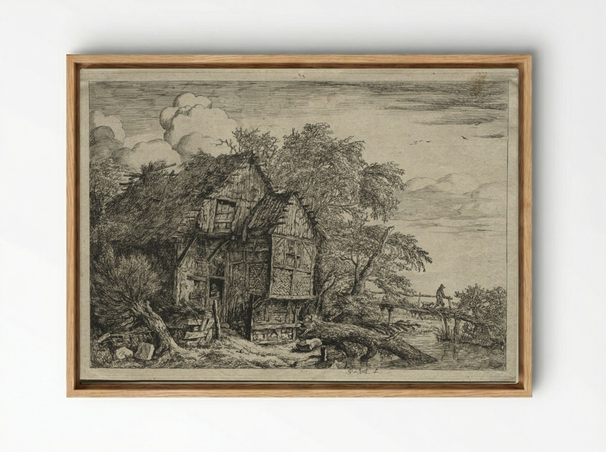 The Little Bridge - Jacob van Ruisdael - Framed Canvas Wood