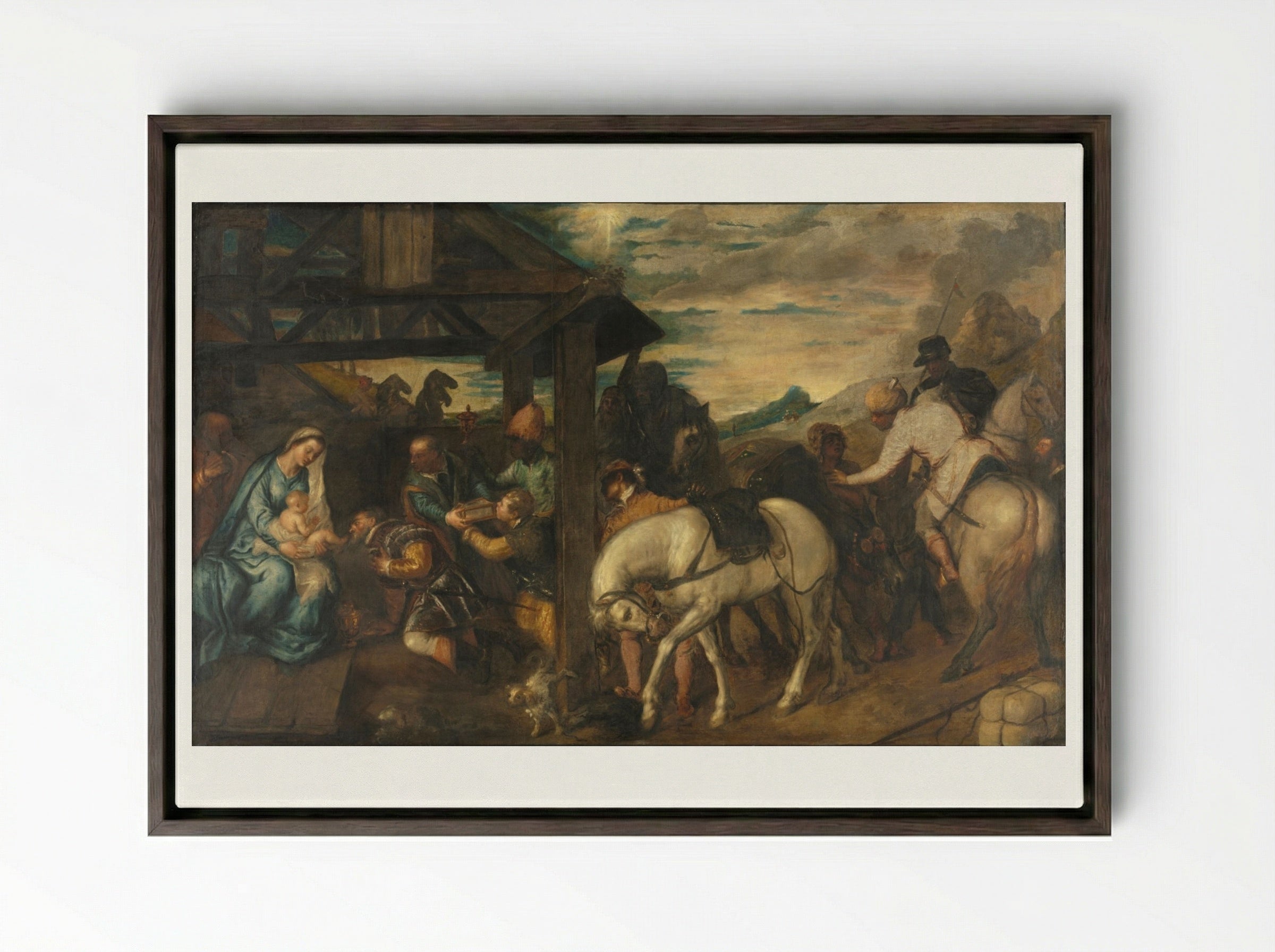 Adoration of the Magi - Titian - Framed Canvas Dark Wood