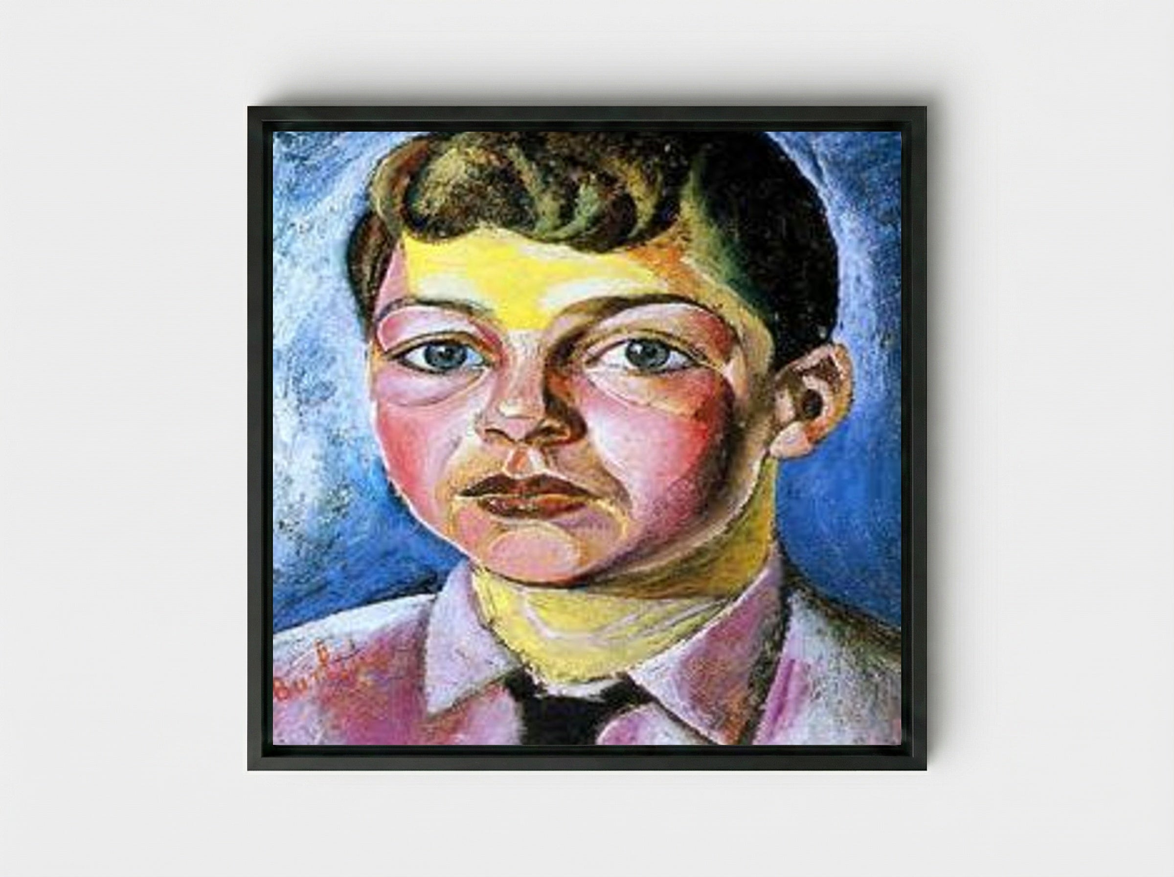 Portrait of Nicolas, the Artist's Son - David Burliuk - Framed Canvas Black