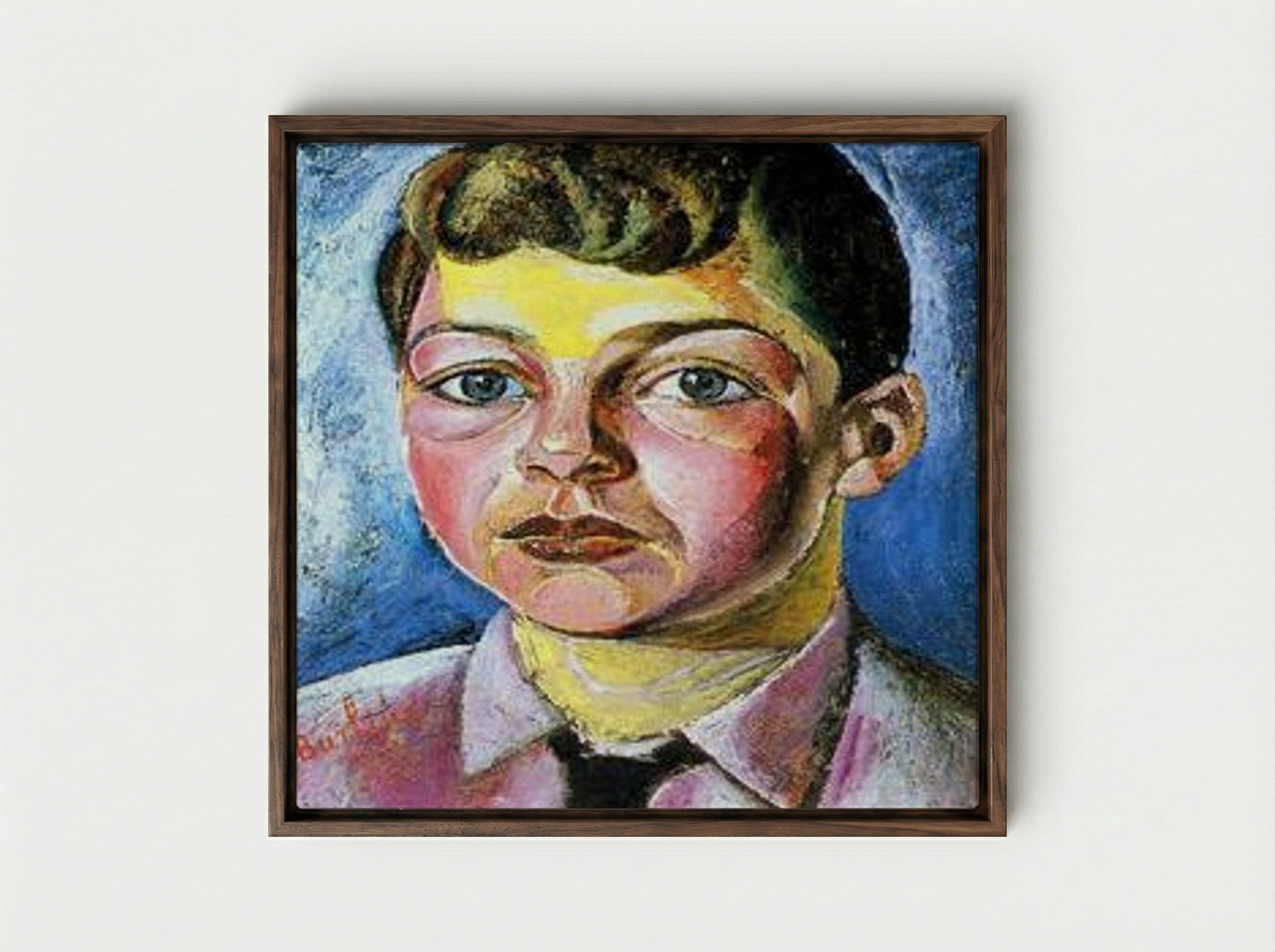 Portrait of Nicolas, the Artist's Son - David Burliuk - Framed Canvas Dark Wood