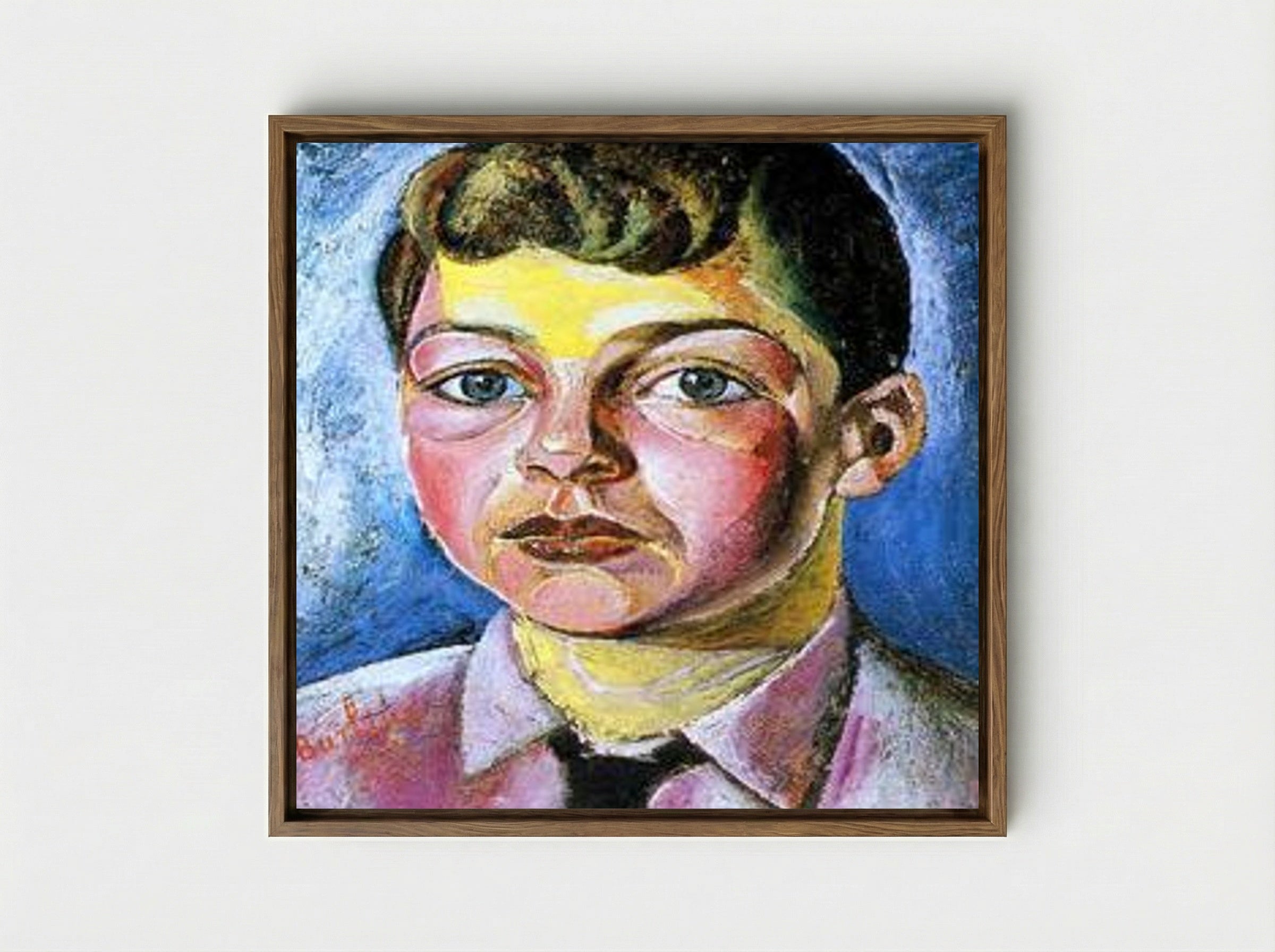Portrait of Nicolas, the Artist's Son - David Burliuk - Framed Canvas Wood
