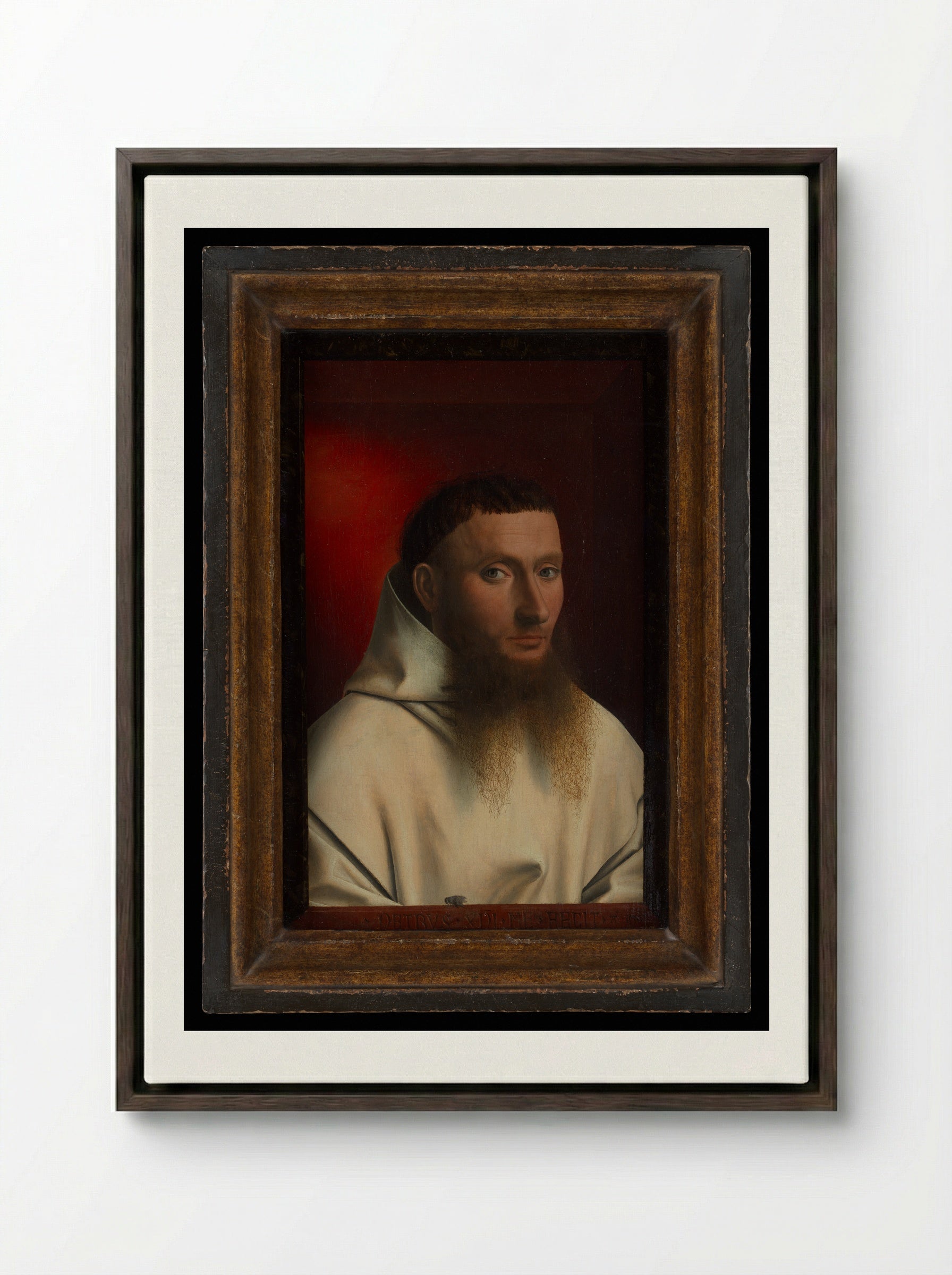 Portrait of a Carthusian - Petrus Christus - Framed Canvas Dark Wood