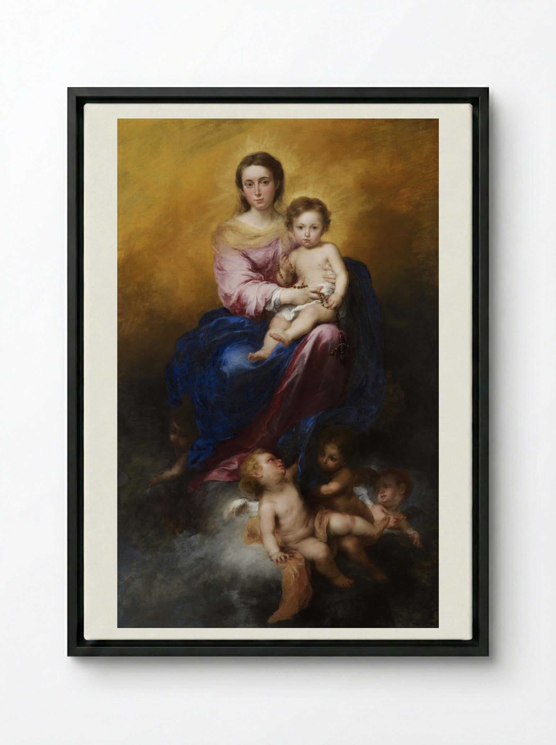 The Virgin of the Rosary - Bartolomé Esteban Murillo - Framed Canvas Black