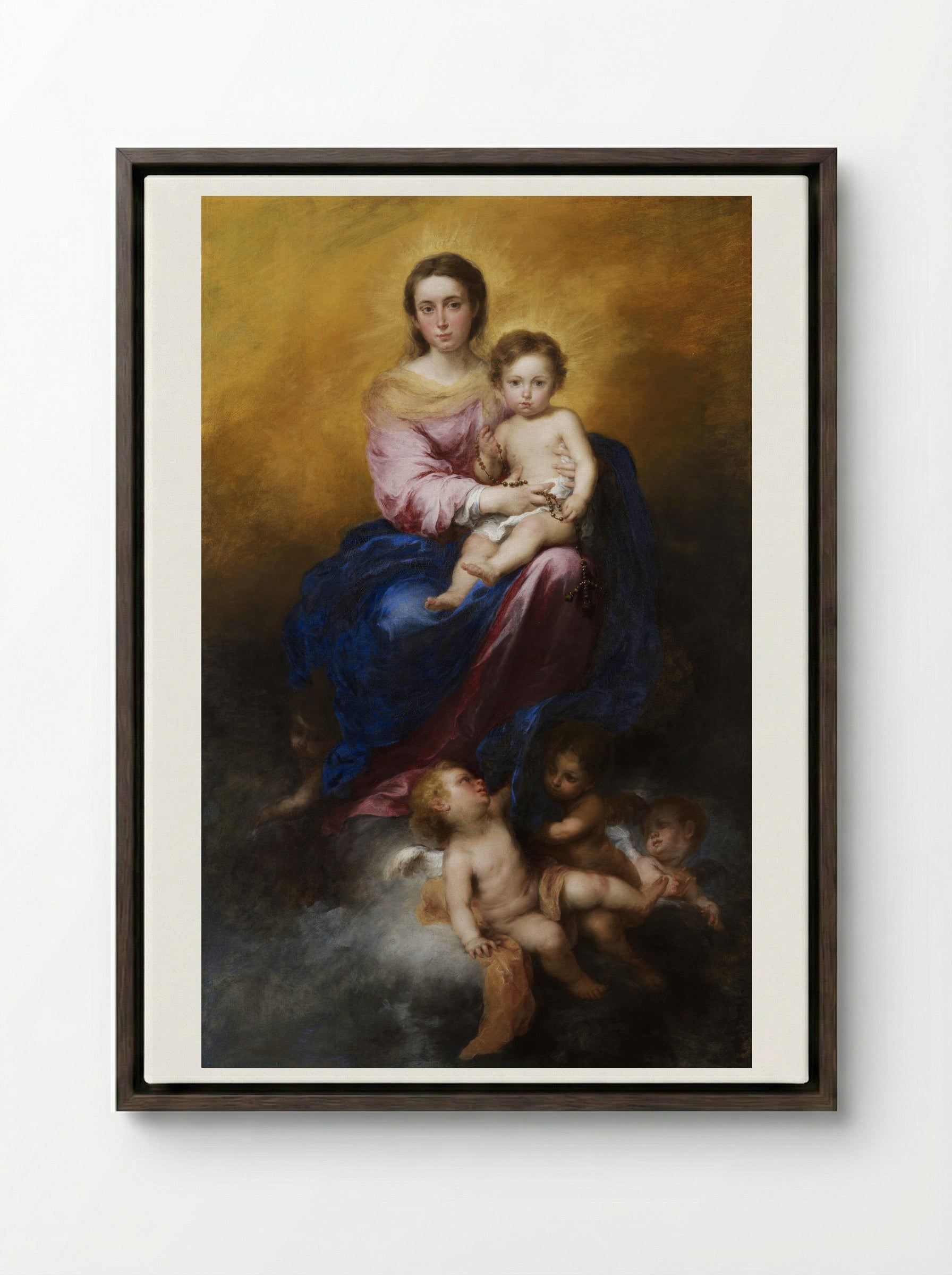 The Virgin of the Rosary - Bartolomé Esteban Murillo - Framed Canvas Dark Wood