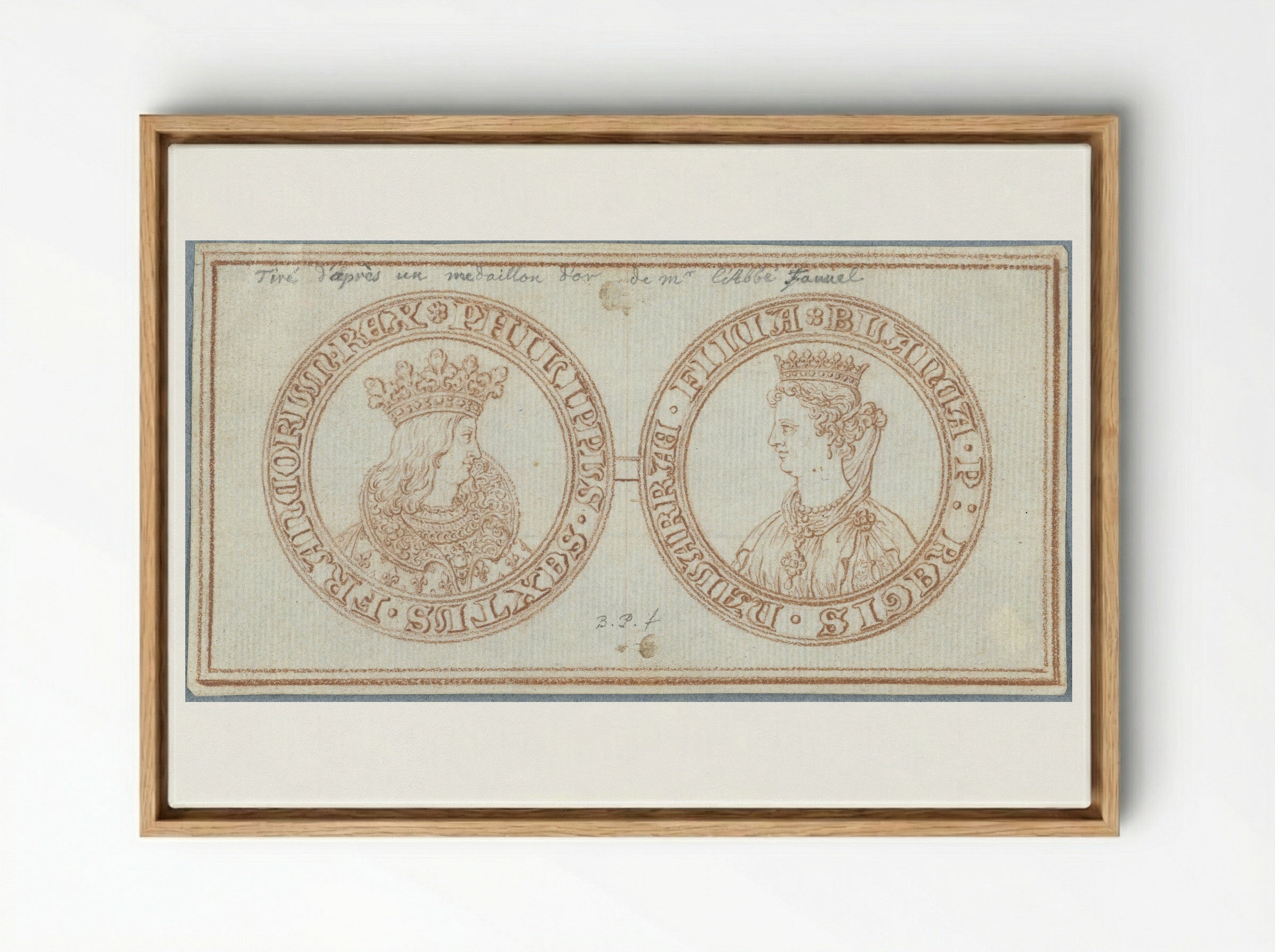 Obverse and Reverse of a Medal with Portraits of Philip VI and Blanche of Navarre - Bernard Picart - Framed Canvas Wood