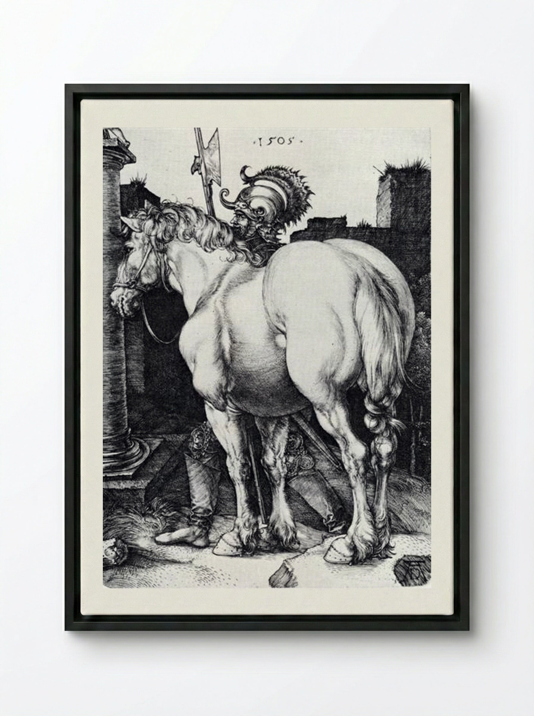 The Large Horse - Albrecht Dürer - Framed Canvas Black