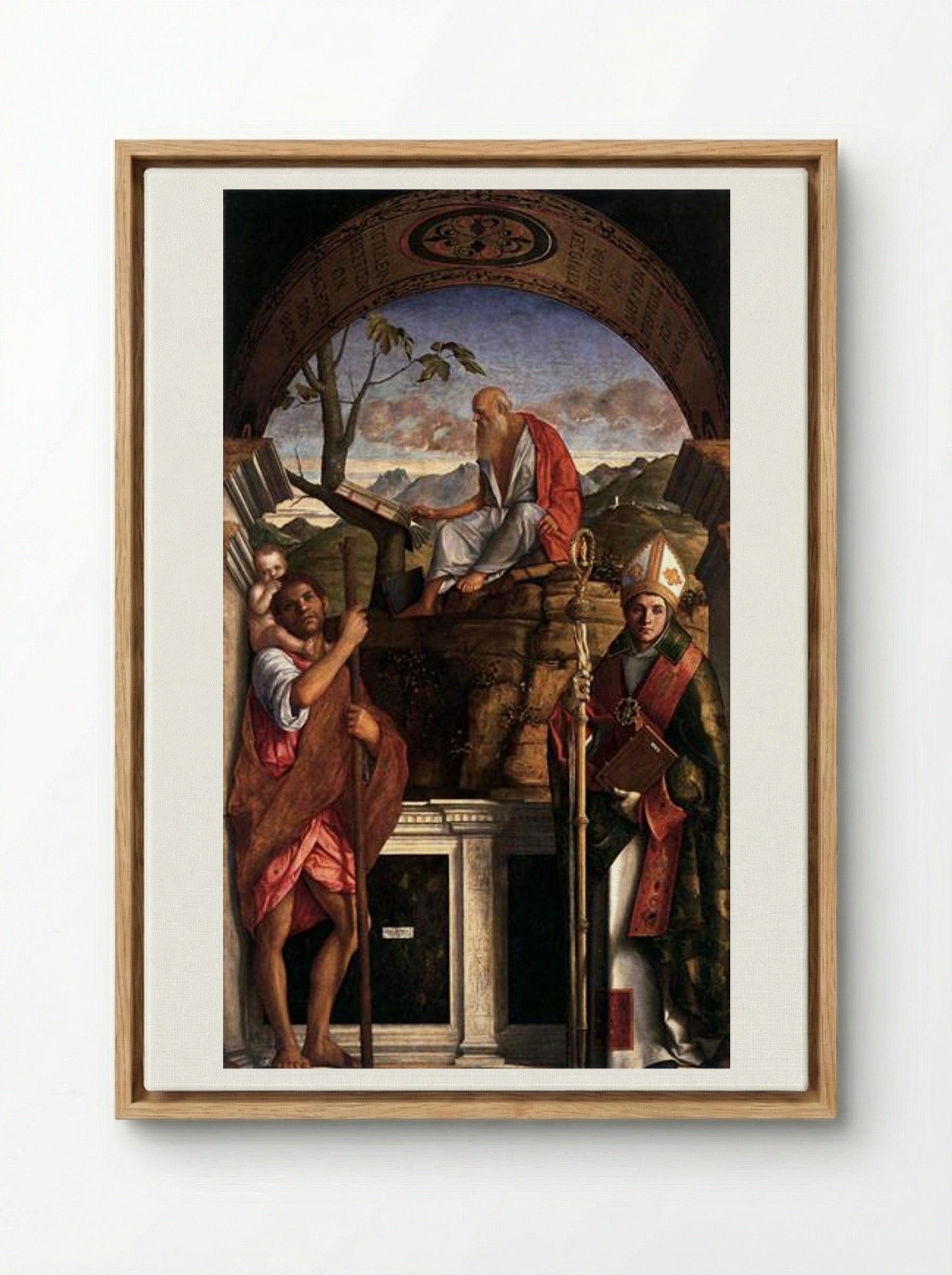 St. Jerome, St. Christopher and St. Augustine - Giovanni Bellini - Framed Canvas Wood