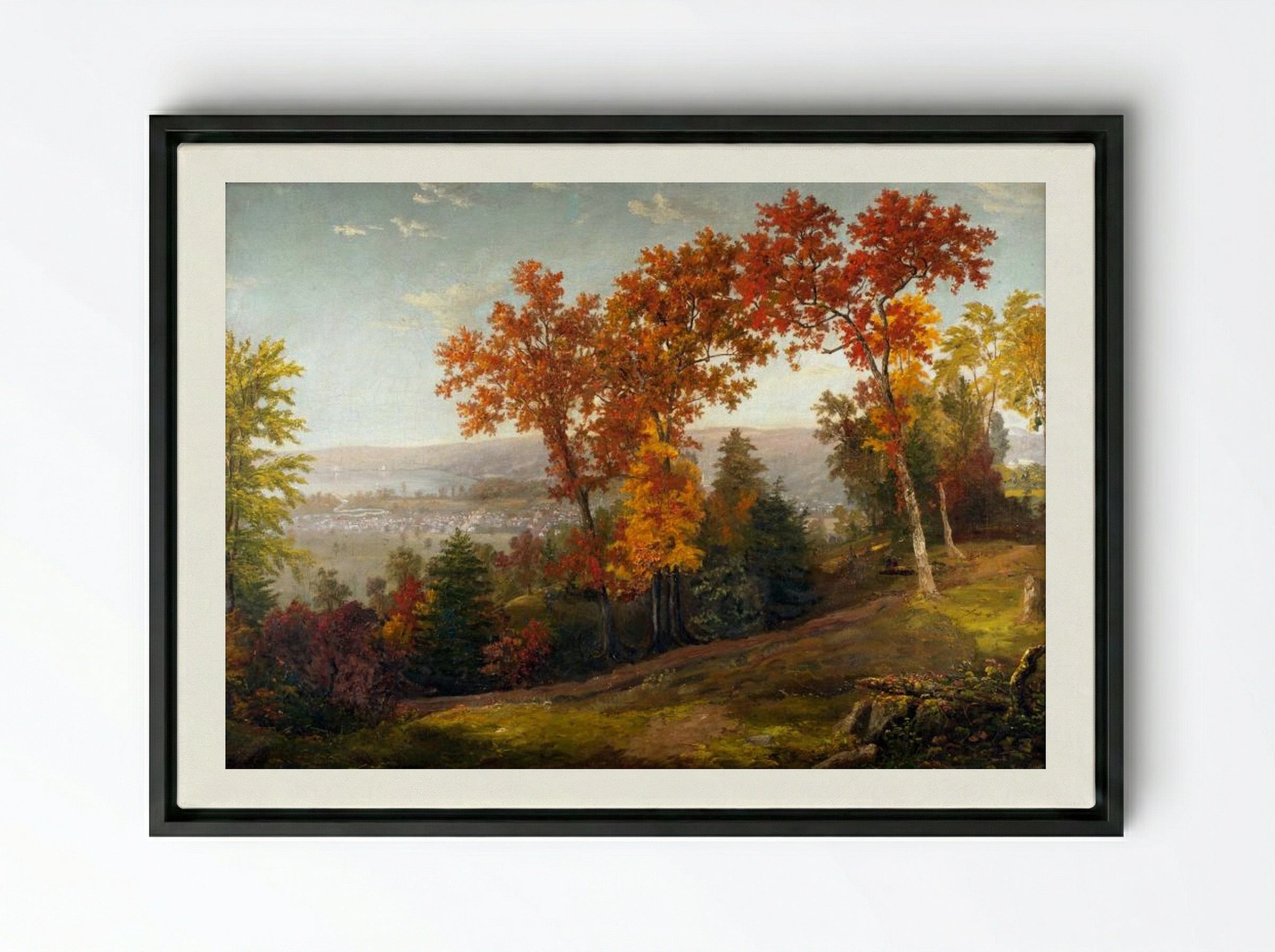 Hudson River - John Frederick Kensett - Framed Canvas Black